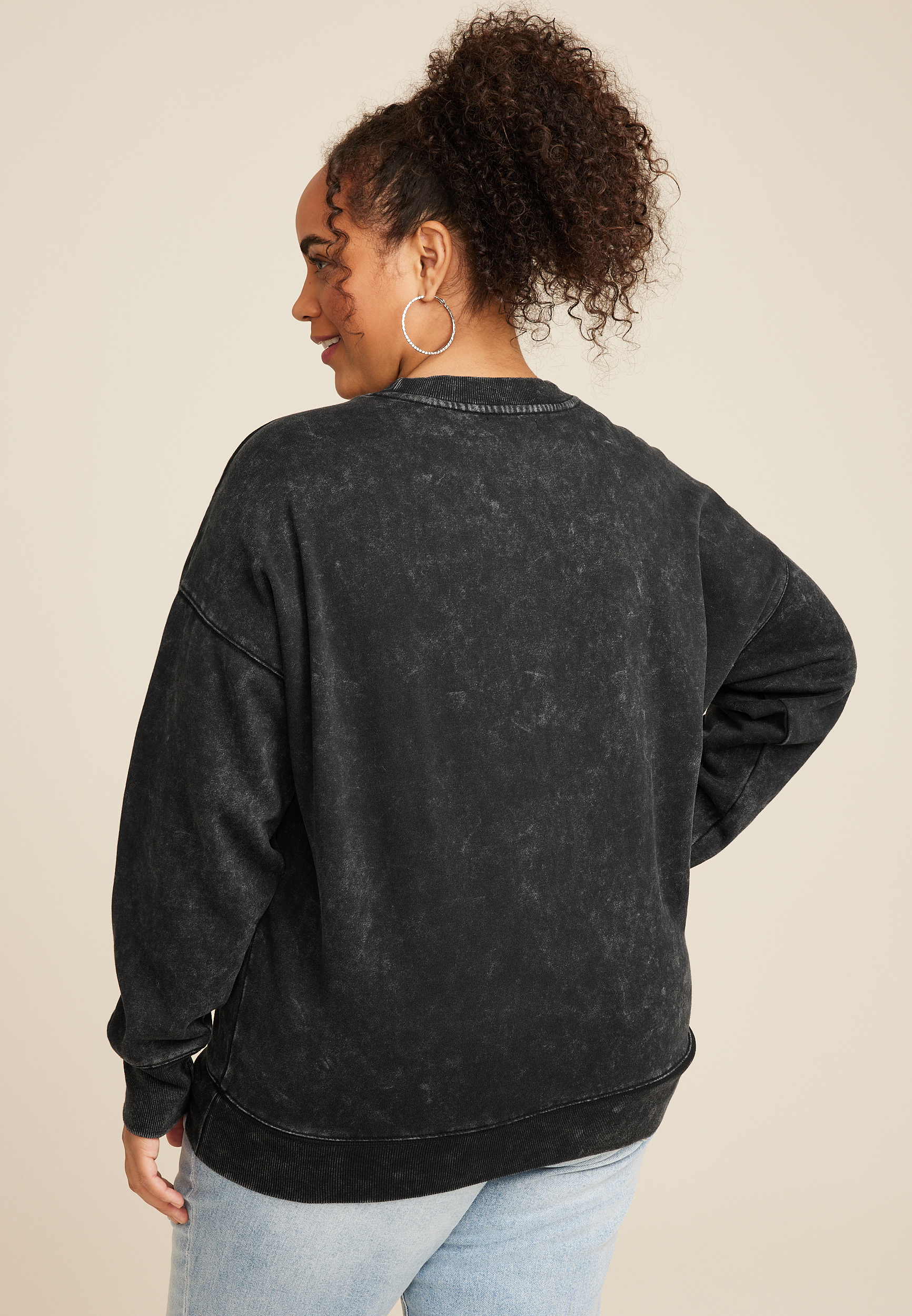 Plus Size Rose Applique Relaxed Fit Sweatshirt, C106, large