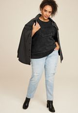 Plus Size Rose Applique Relaxed Fit Sweatshirt, C106, small