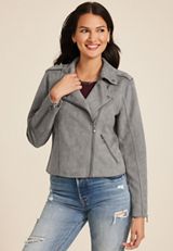Faux Suede Moto Jacket, C9768, small