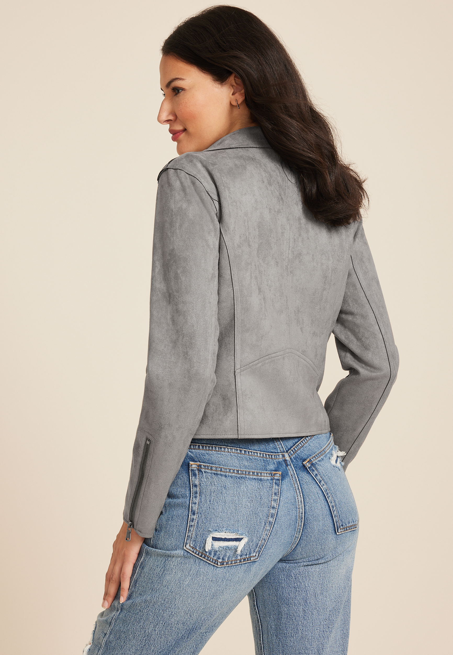 Faux Suede Moto Jacket, C9768, large