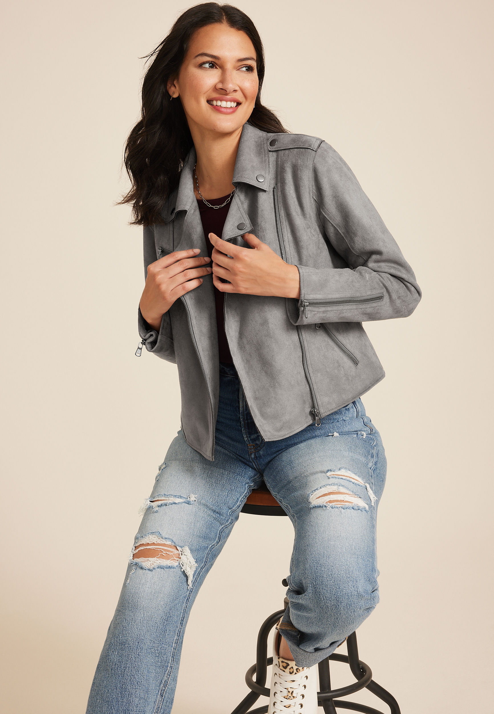 Faux Suede Moto Jacket, C9768, large