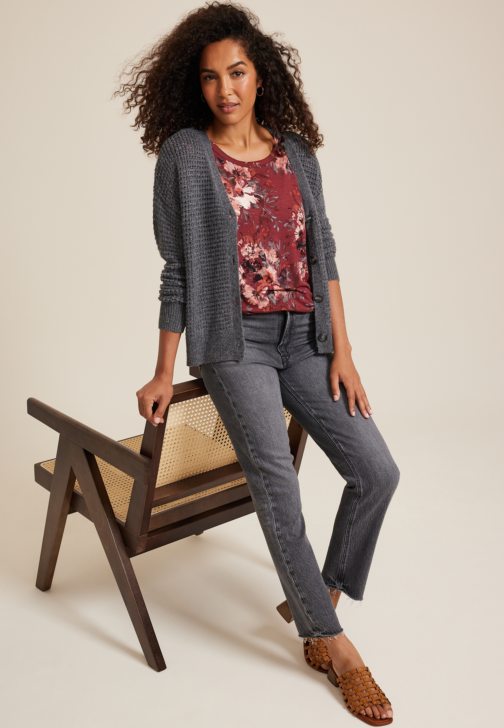 24/7 Clara Floral Short Sleeve Tee, C4695, large