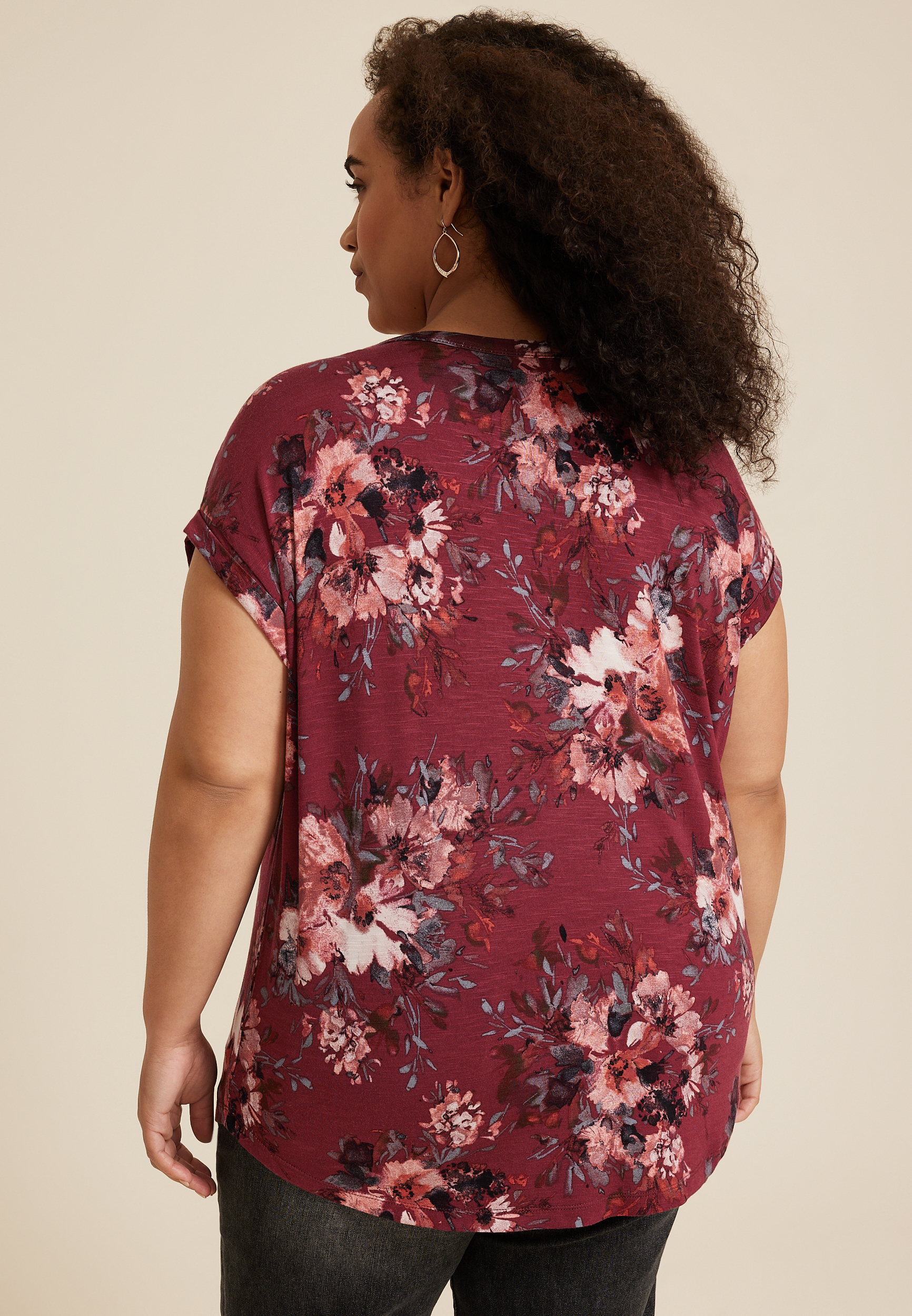 Plus Size 24/7 Clara Floral Short Sleeve Tee, C4695, large