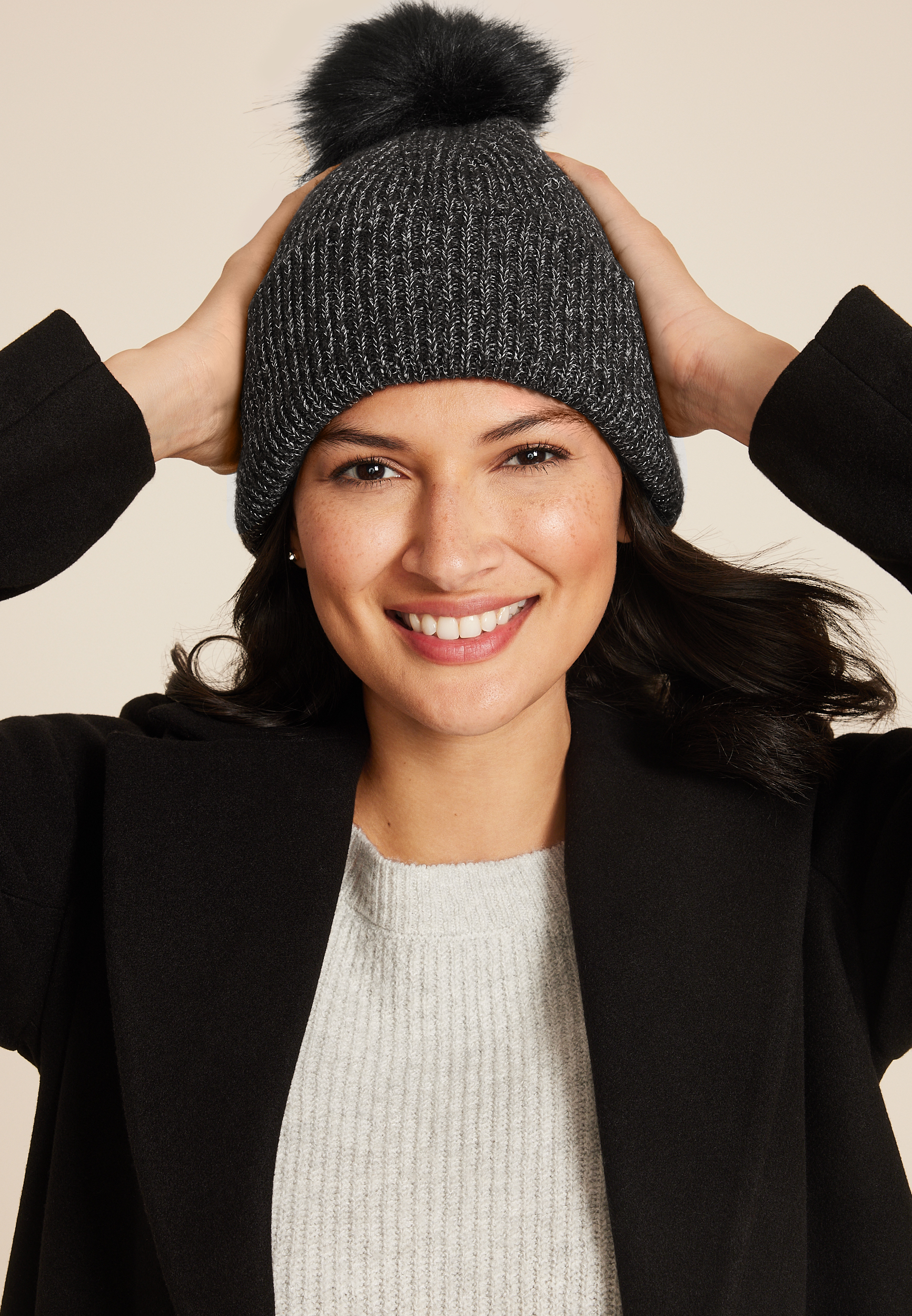 Marled Metallic Pom Beanie