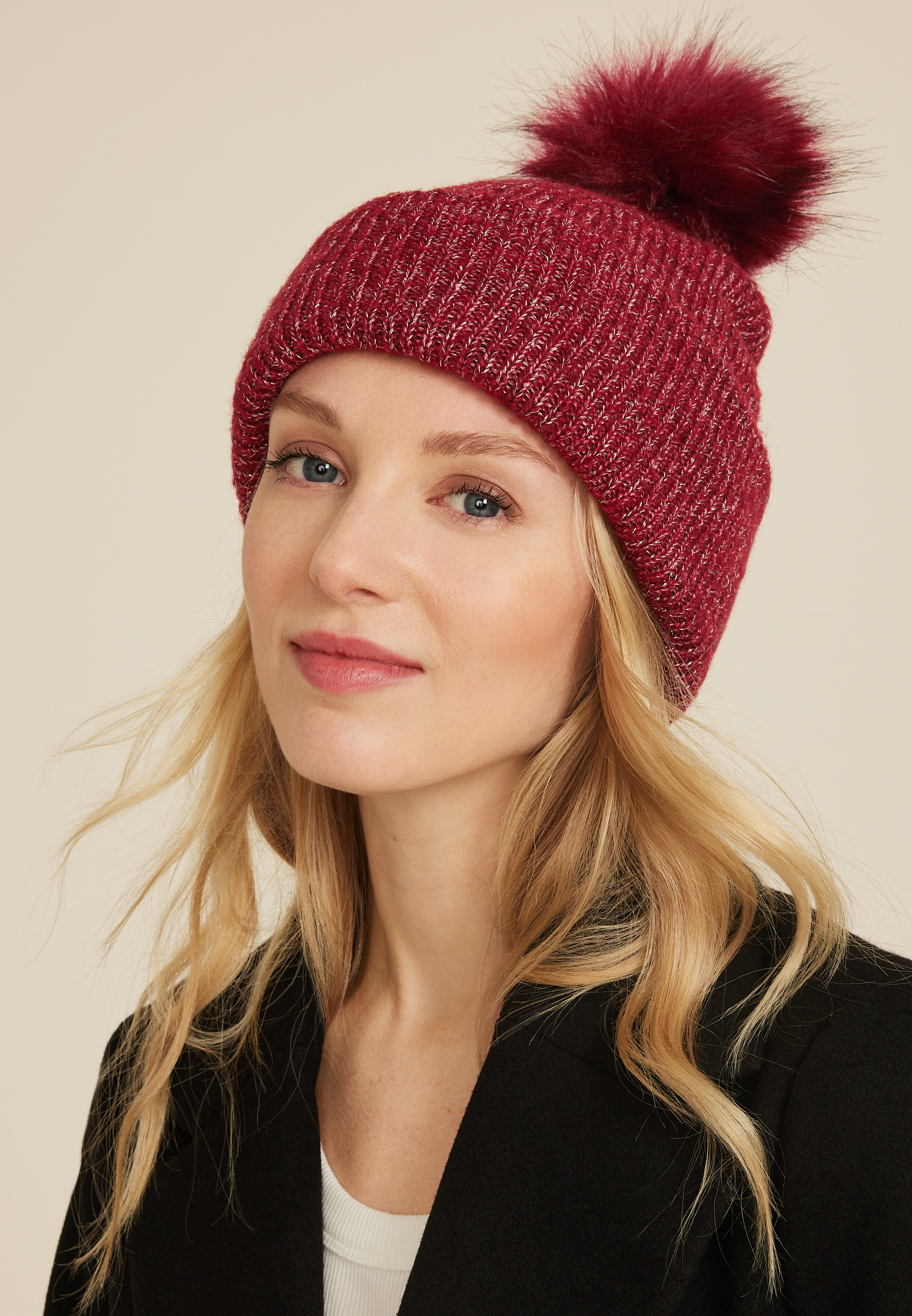 Marled Metallic Pom Beanie, C830, large