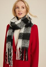 Brushed Black And White Plaid Scarf, C6113, small