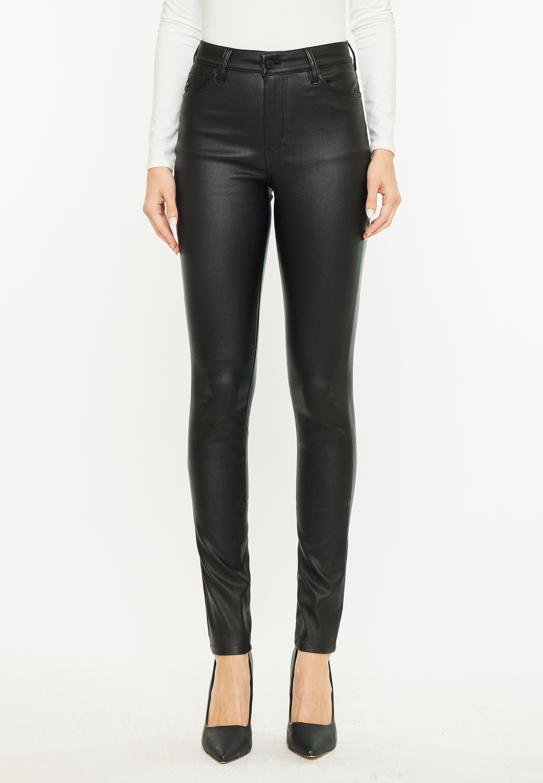 KanCan&trade; High Rise Coated Skinny Jean, BLACK, large