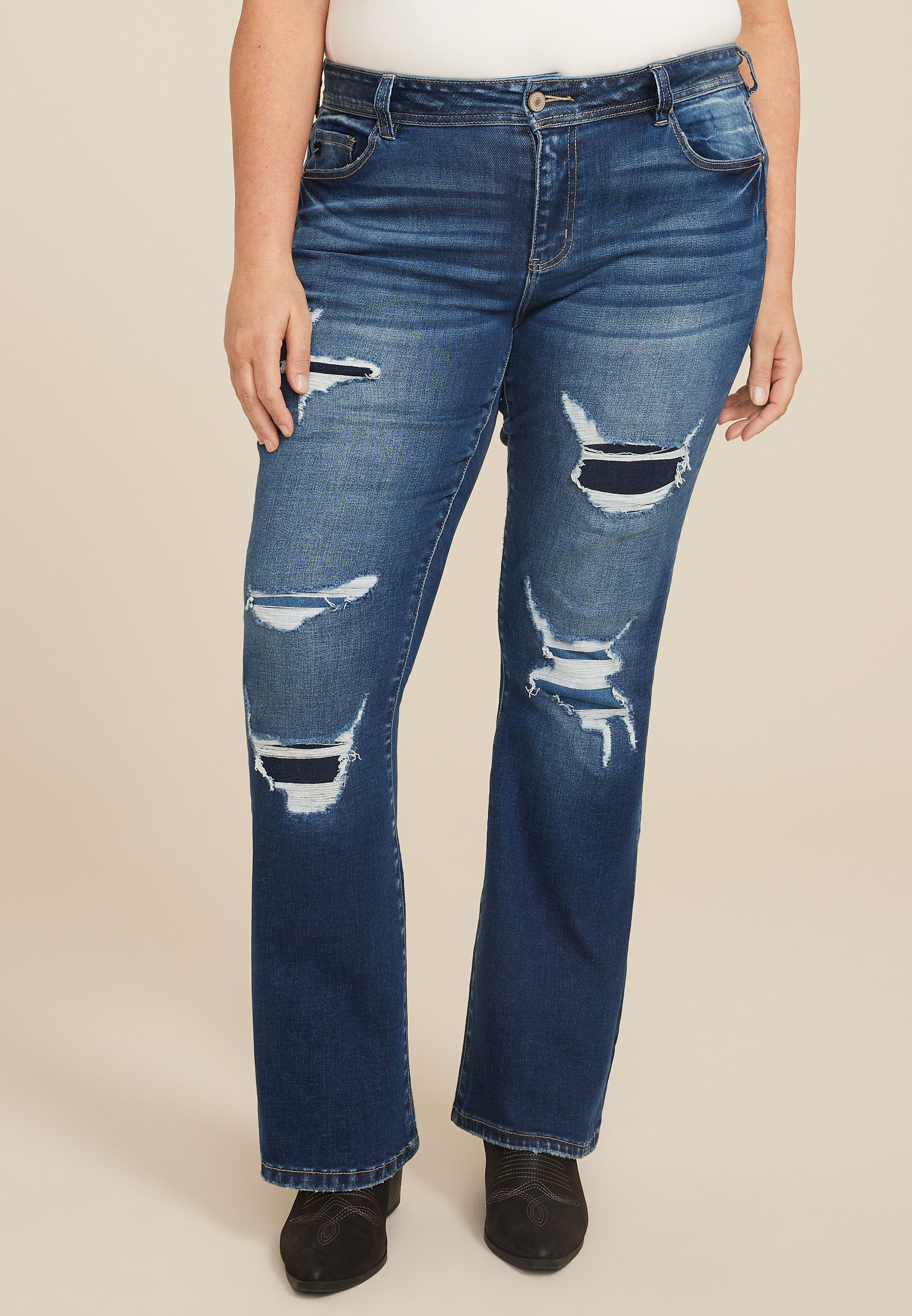 Plus KanCan™ Mid Rise Ripped Flare Jean