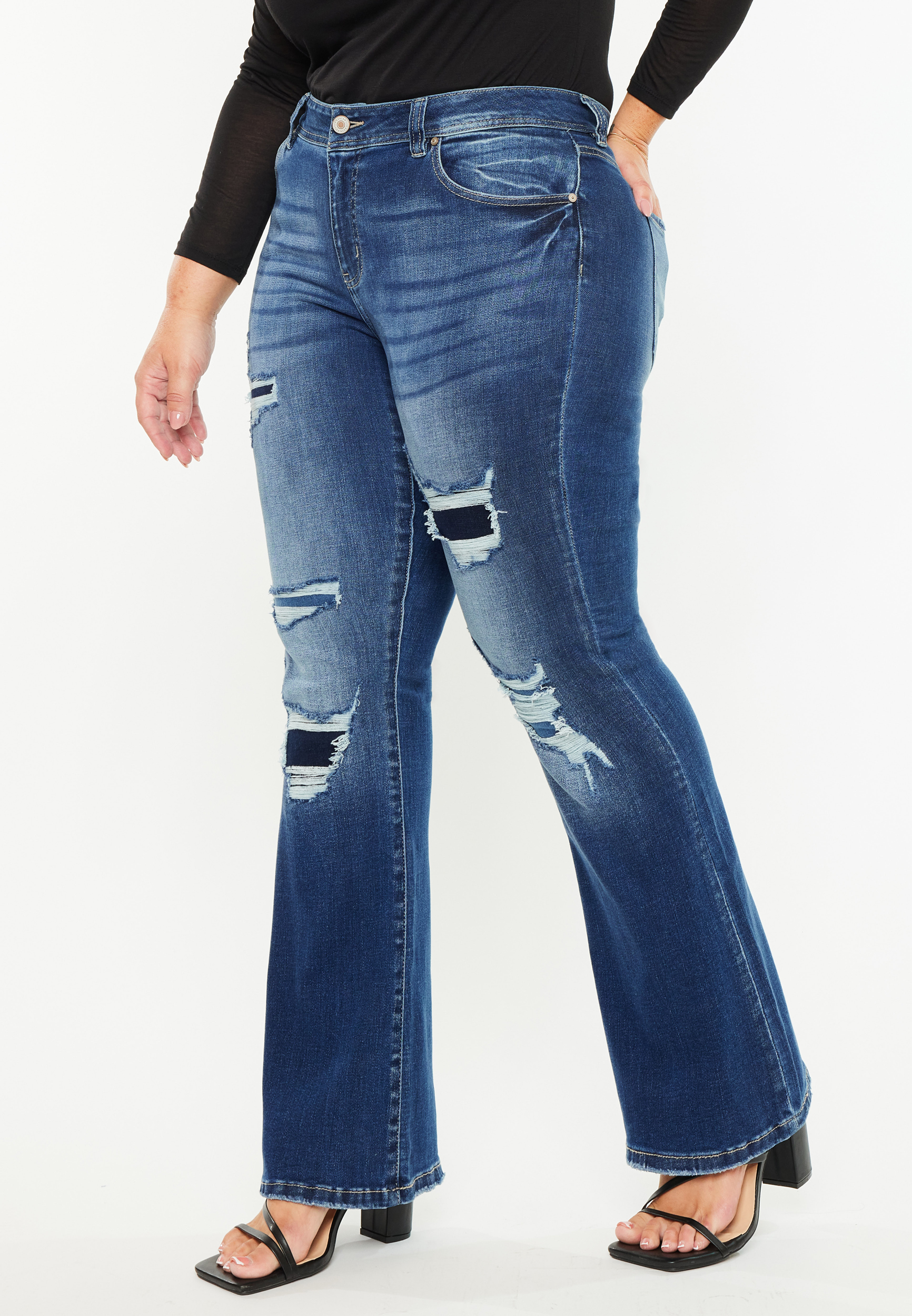 Plus Size KanCan&trade; Mid Rise Ripped Flare Jean, C258, large