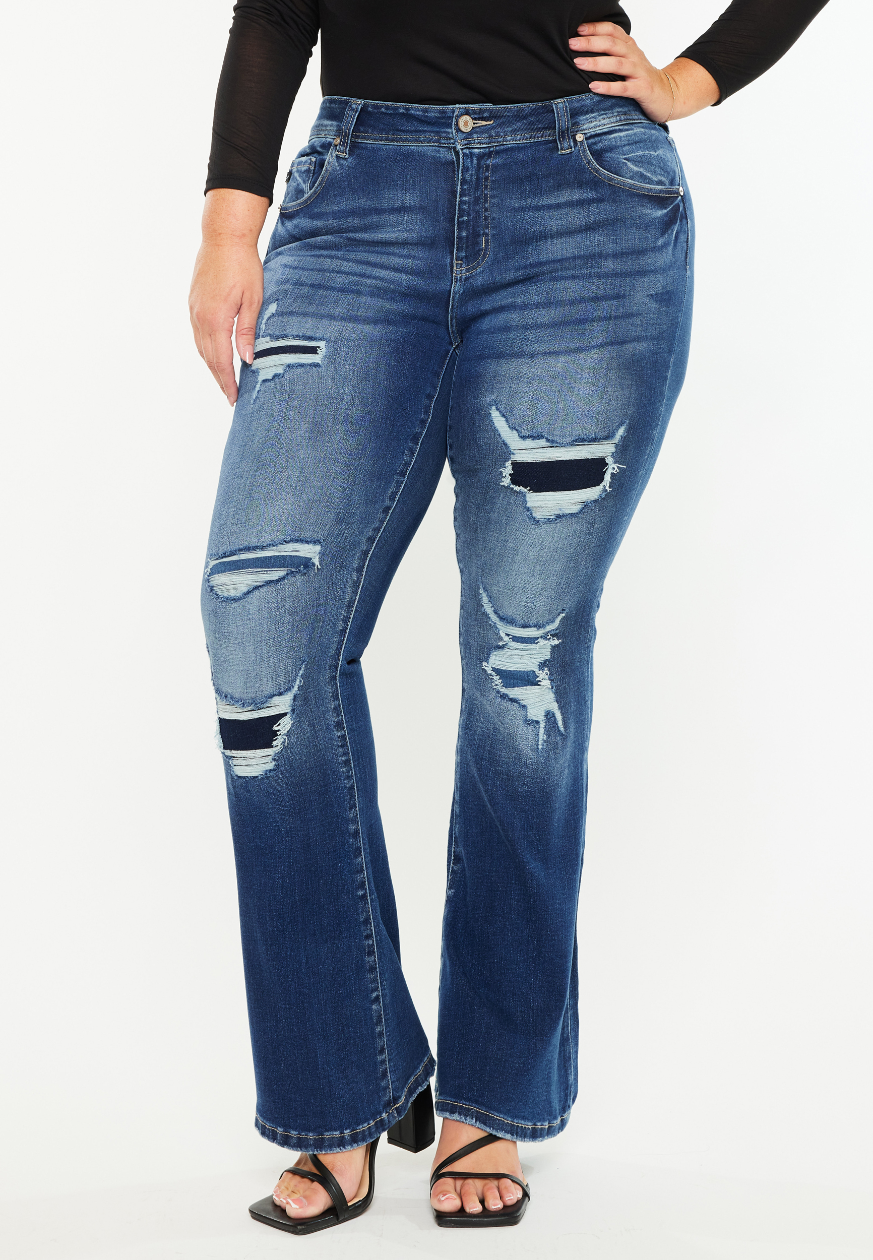 Plus Size KanCan&trade; Mid Rise Ripped Flare Jean, C258, large