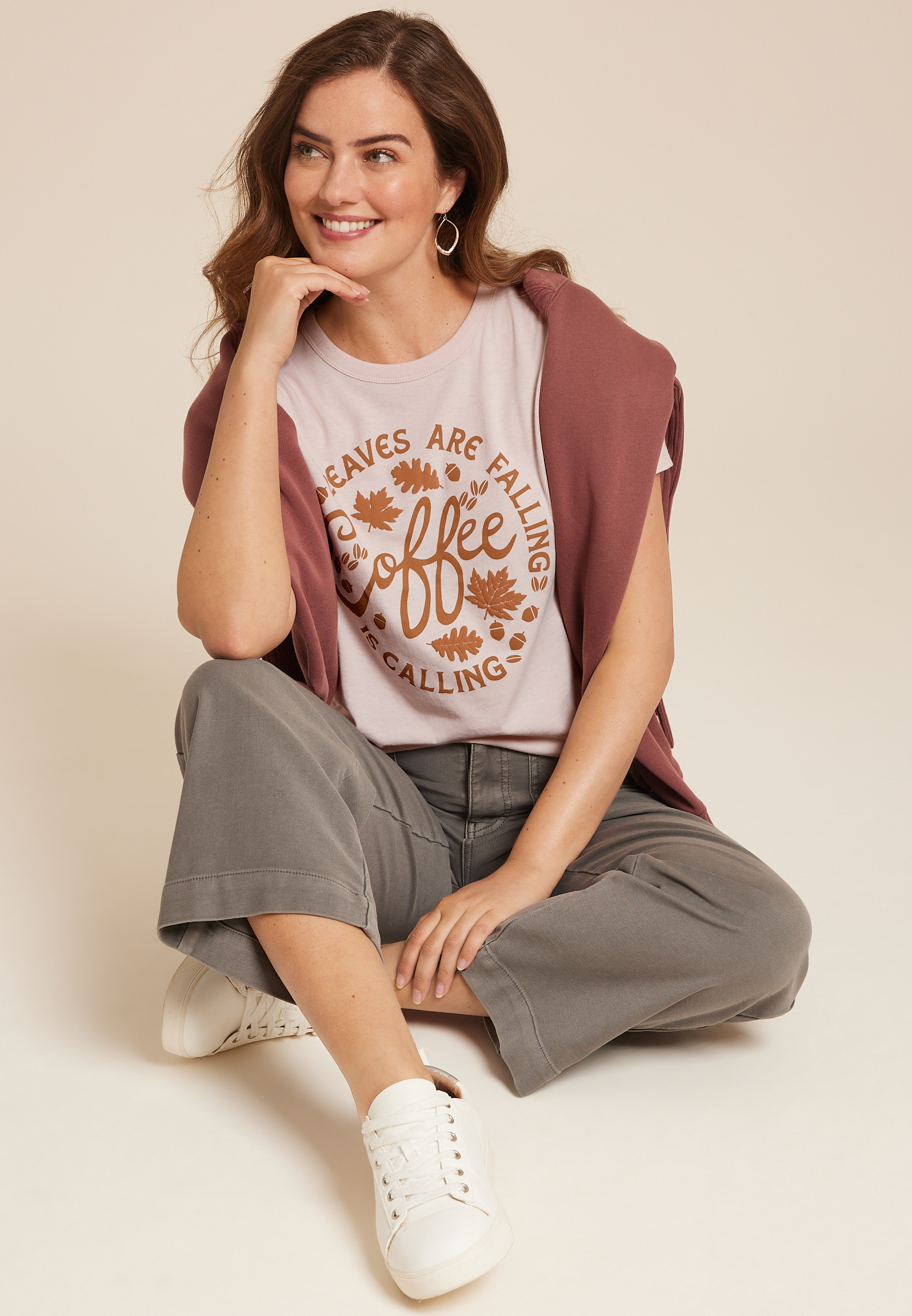 Leaves Are Falling Coffee Is Calling Classic Fit Graphic Tee, C9752, large