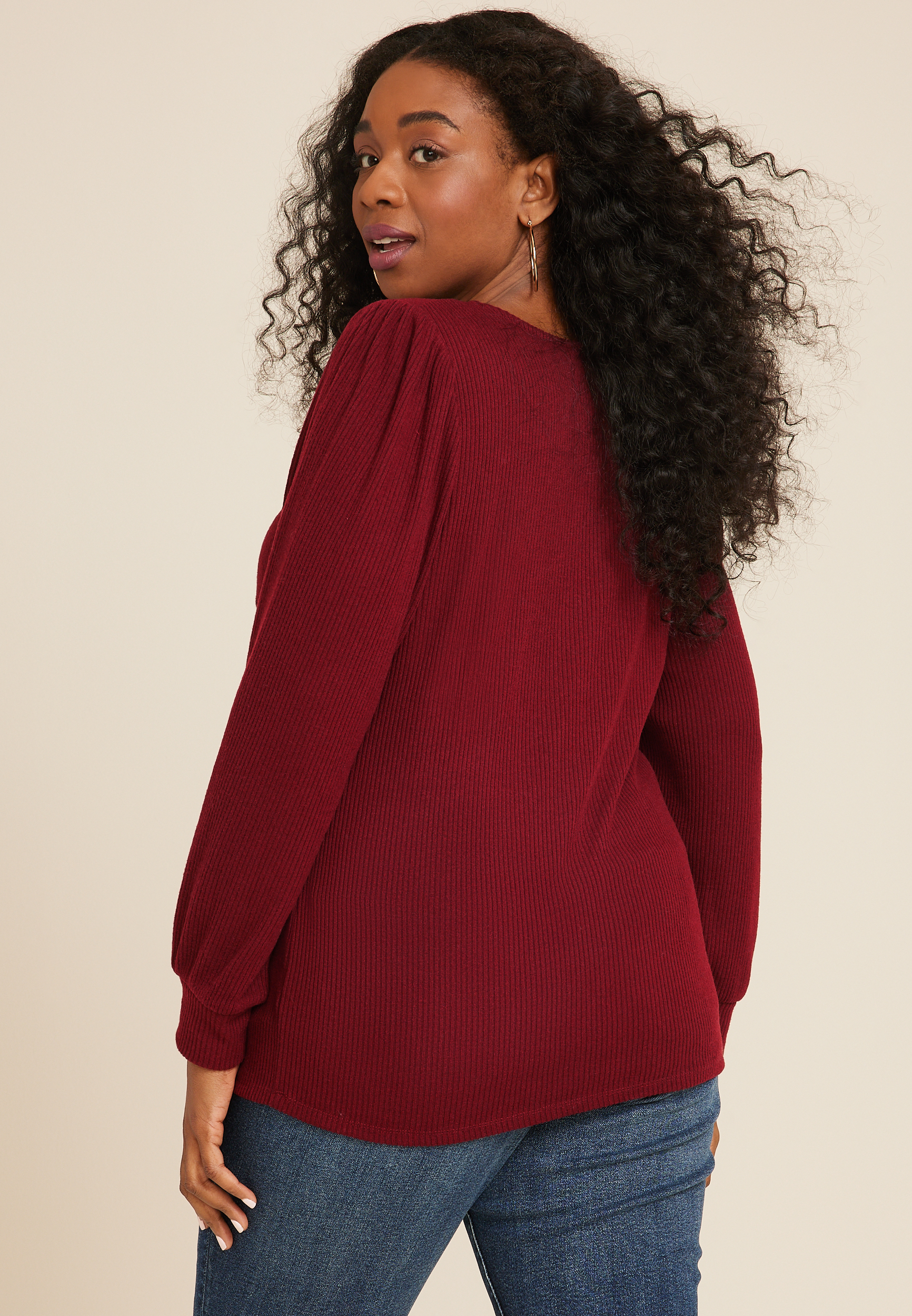 Plus Size Ribbed Twist Front Top, BROWN RUBY, large