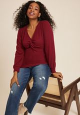 Plus Size Ribbed Twist Front Top, BROWN RUBY, small
