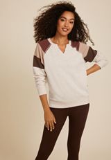 Colorblock Notch Neck Sweatshirt, C1008, small