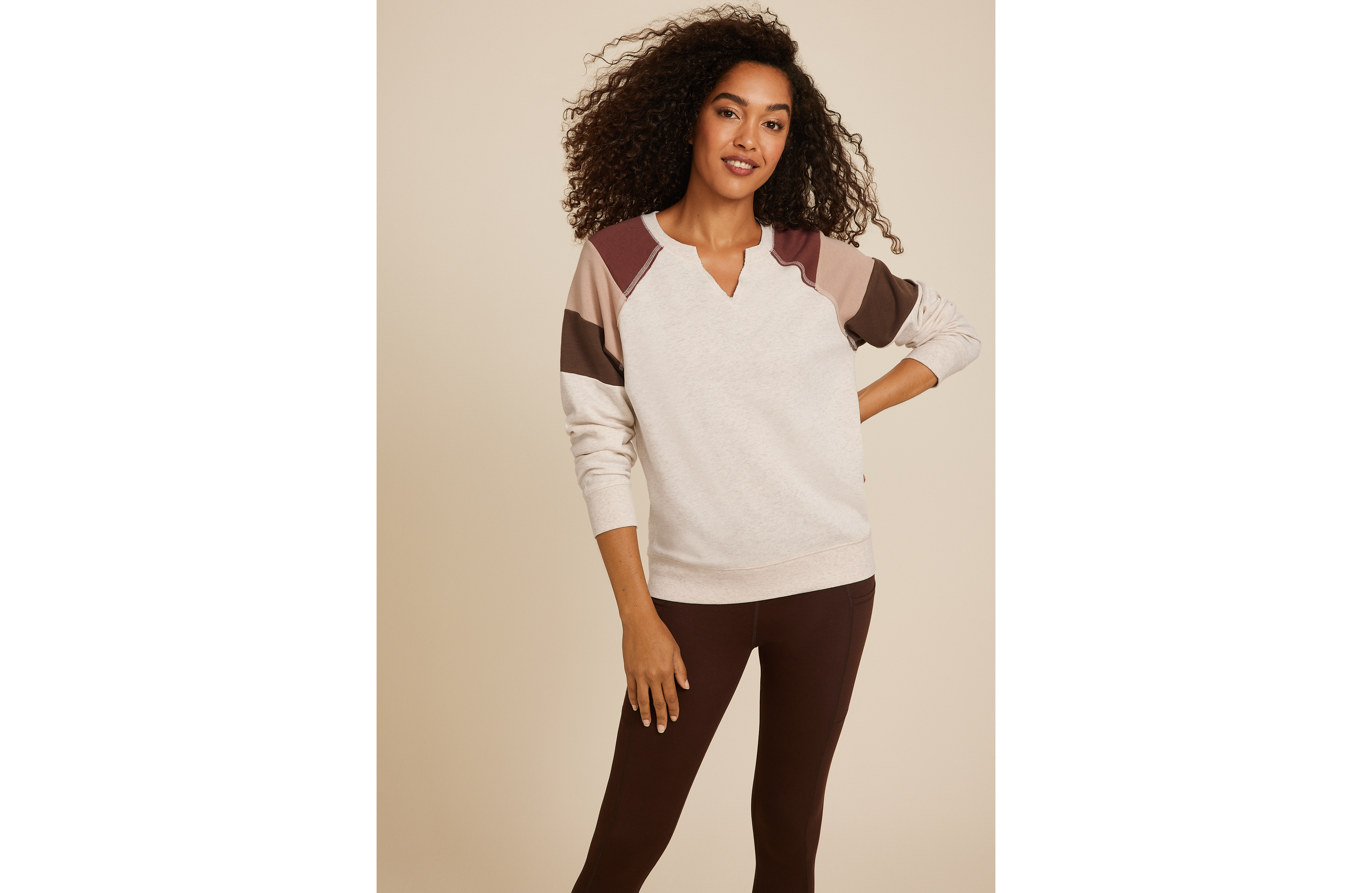 Colorblock Notch Neck Sweatshirt