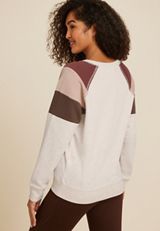 Colorblock Notch Neck Sweatshirt, C1008, small