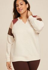 Plus Size Colorblock Notch Neck Sweatshirt, C1008, small