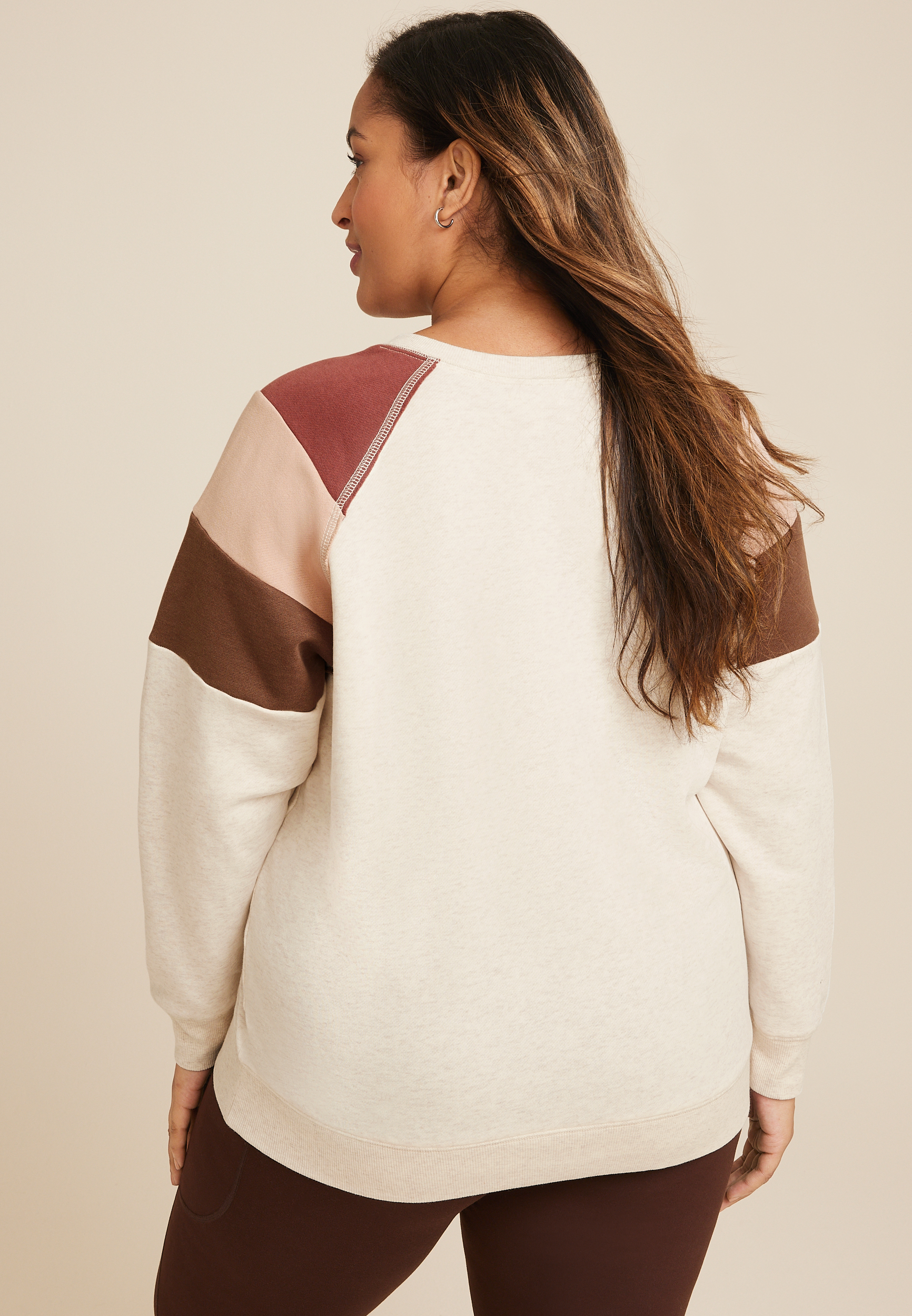 Plus Size Colorblock Notch Neck Sweatshirt, C1008, large