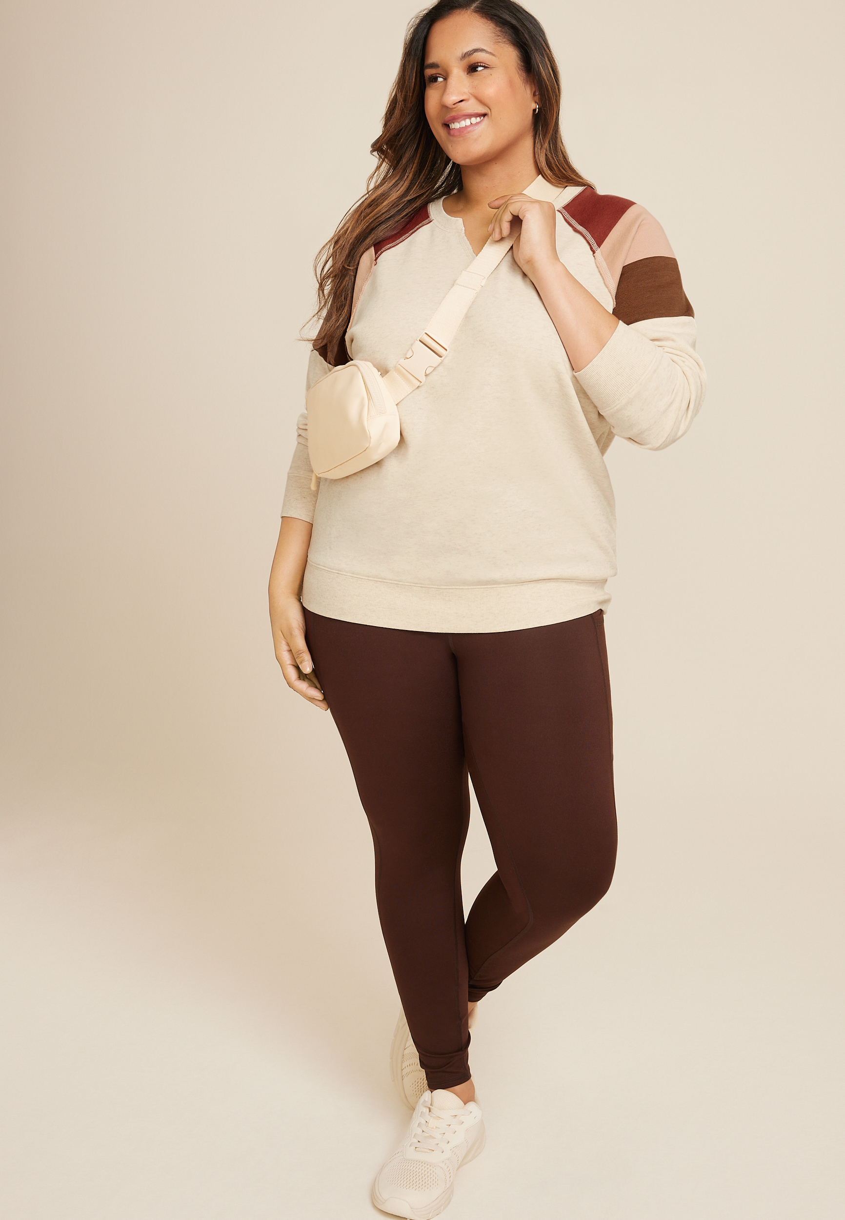 Plus Size Colorblock Notch Neck Sweatshirt, C1008, large