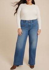 Plus Size Patch Pocket High Rise Wide Leg Jean, , small