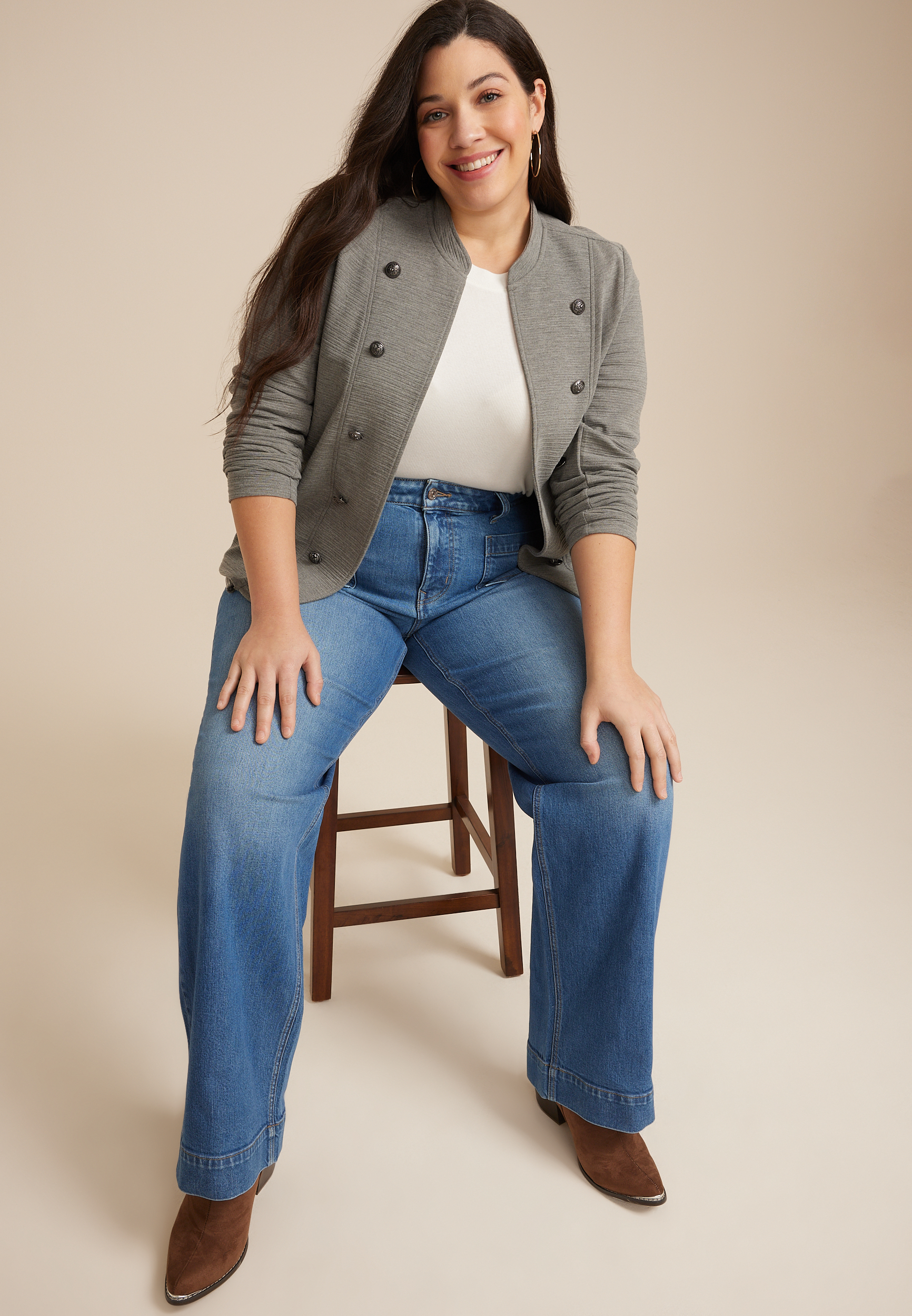 Plus Size Patch Pocket High Rise Wide Leg Jean