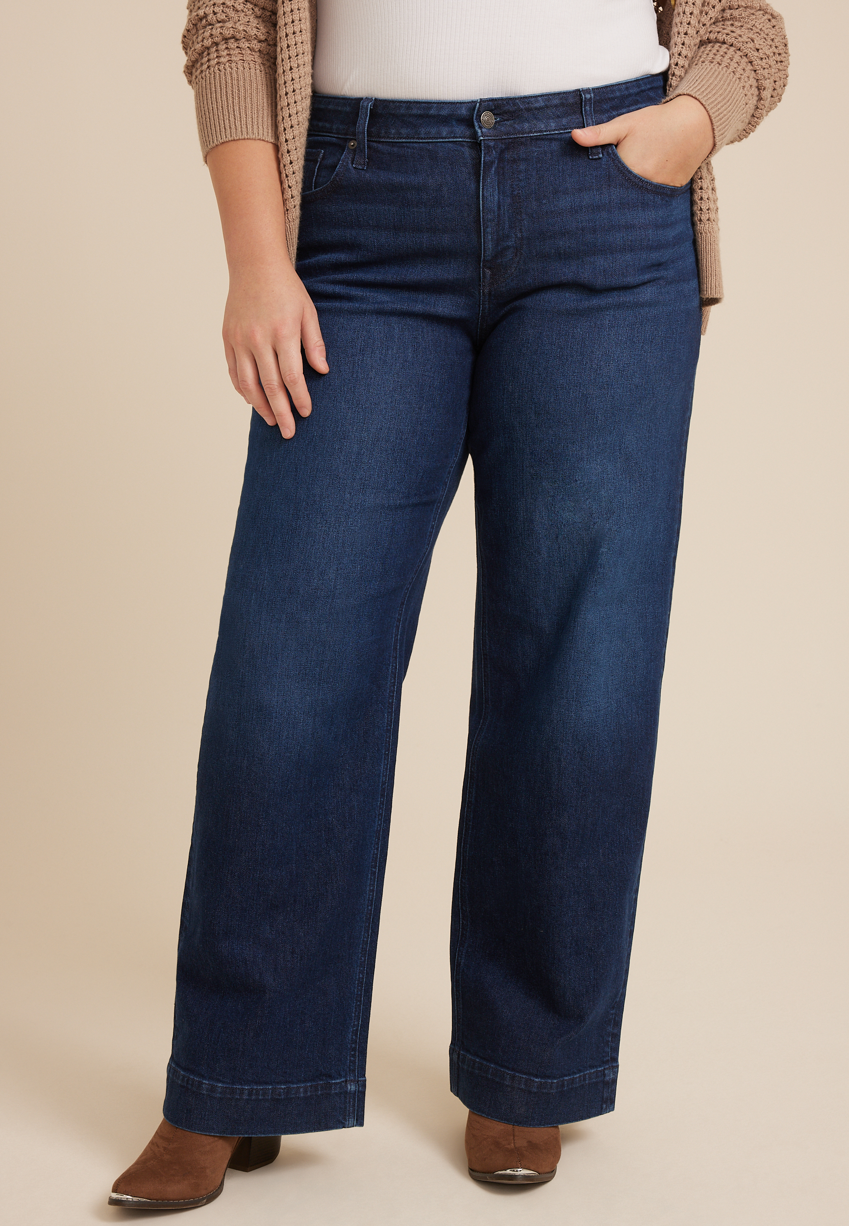Plus Size Dark High Rise Wide Leg Jean