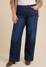 Plus Size Dark High Rise Wide Leg Jean, , small