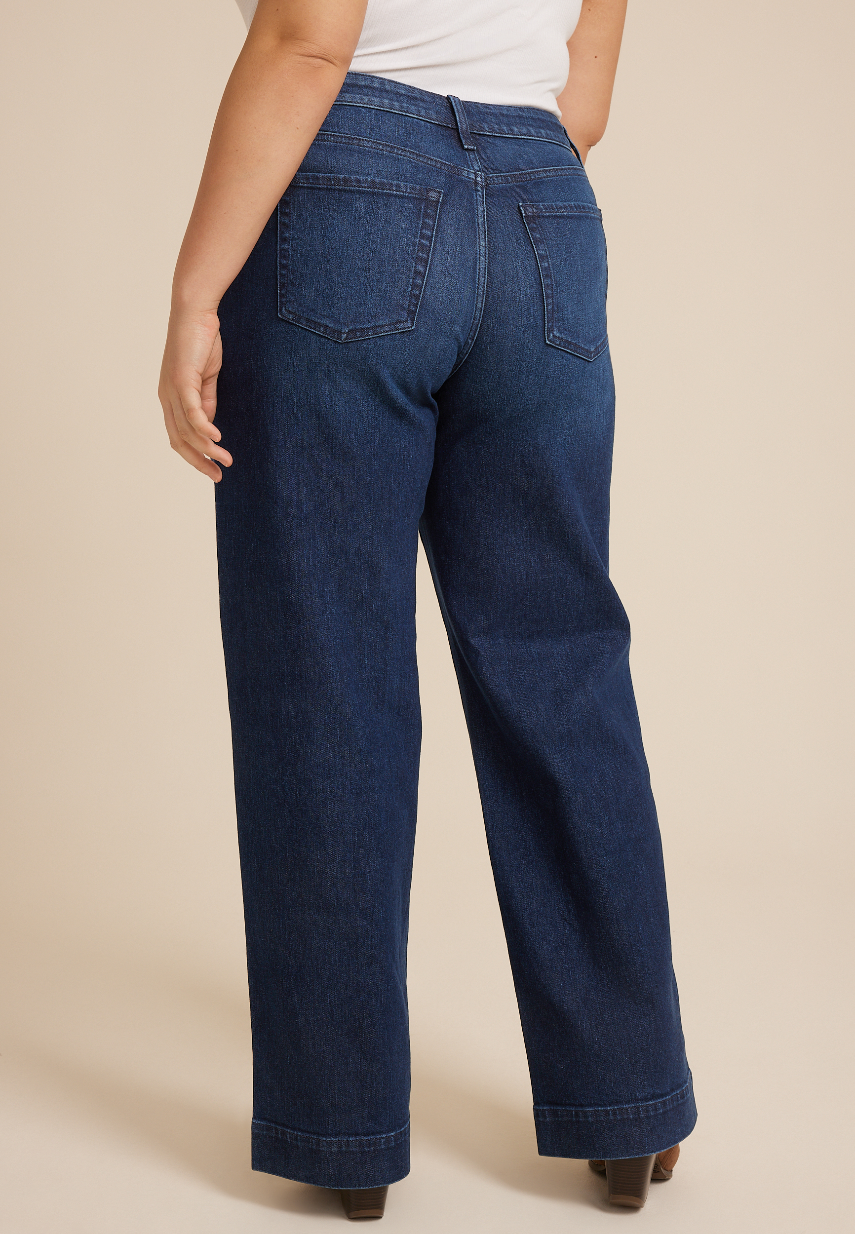 Plus Size Dark High Rise Wide Leg Jean, , large
