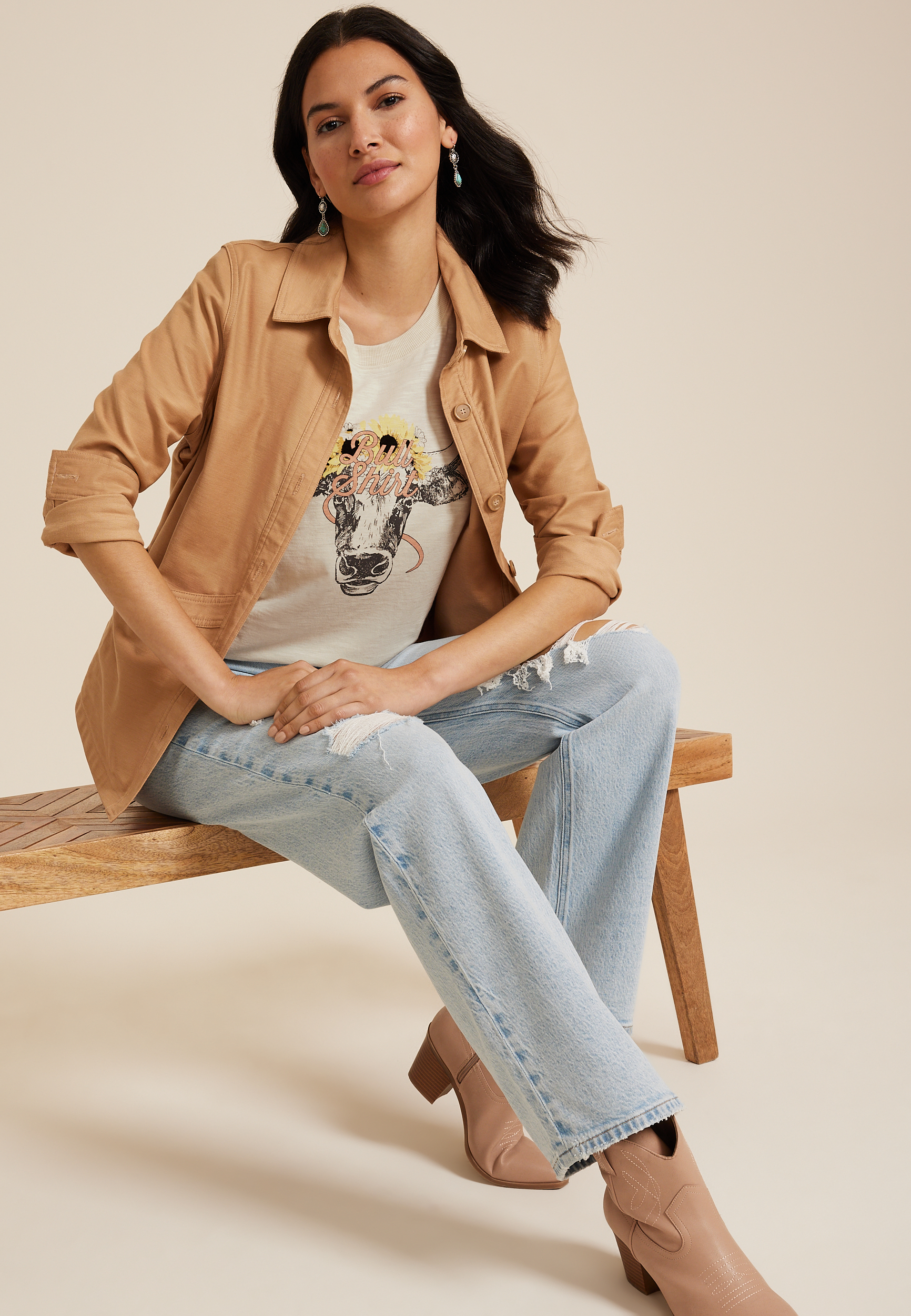 Bull Shirt Oversized Fit Graphic Tee, ALMOND CREAM, large