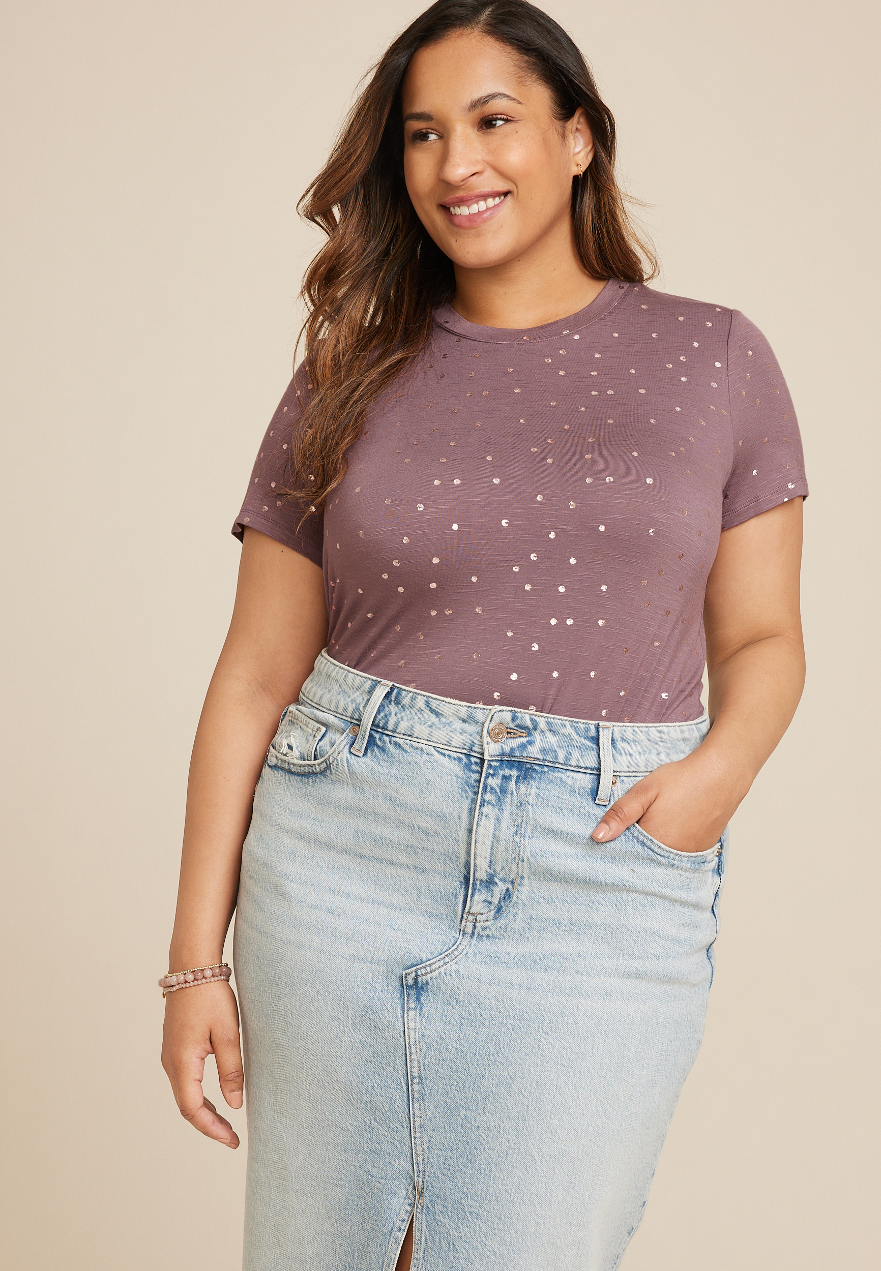 Plus 24/7 Kennedy Polka Dot Crew Neck Tee