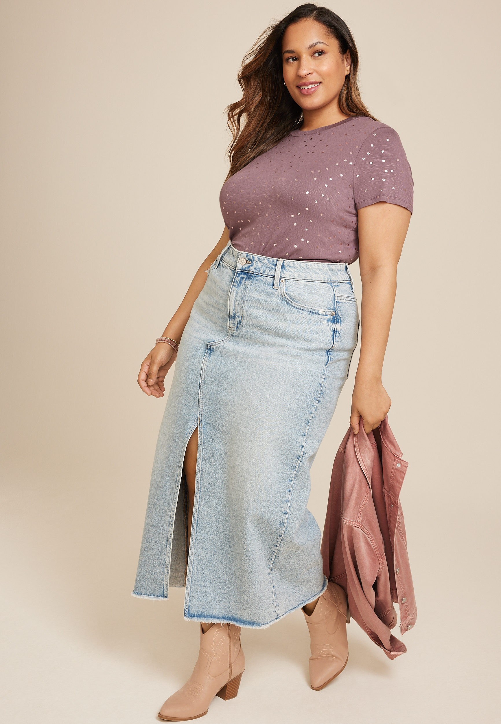 Plus Size 24/7 Kennedy Polka Dot Crew Neck Tee, C2580, large