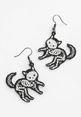 Skeleton Cat Drop Earrings, BLACK, small