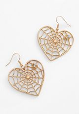 Gold Heart Spiderweb Drop Earrings, C605, small