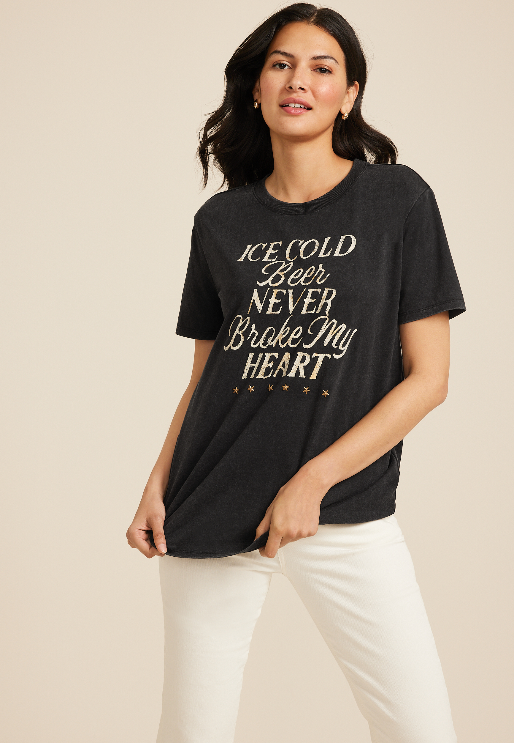 Ice Cold Beer Never Broke My Heart Oversized Fit Graphic Tee