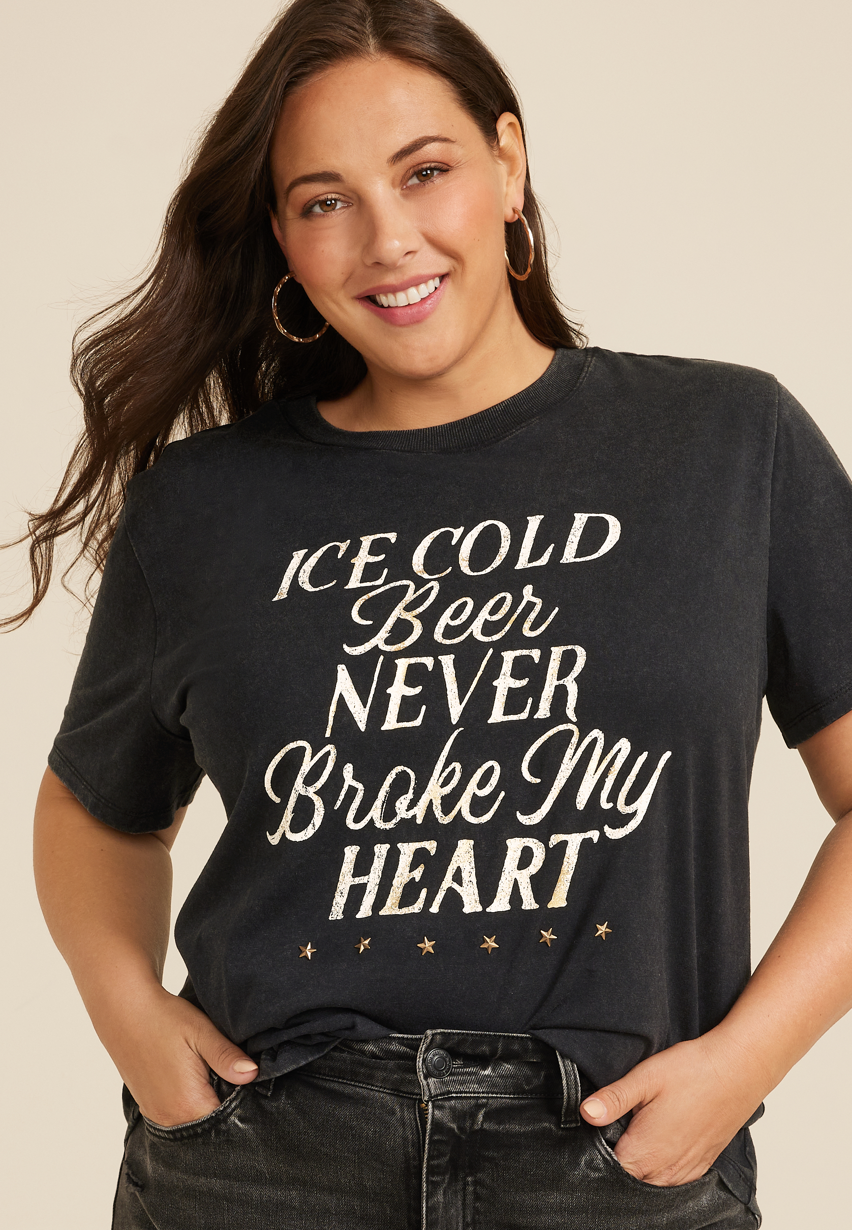 Plus Ice Cold Beer Never Broke My Heart Oversized Fit Graphic Tee