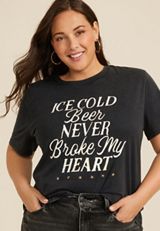 Plus Size Ice Cold Beer Never Broke My Heart Oversized Fit Graphic Tee, C106, small