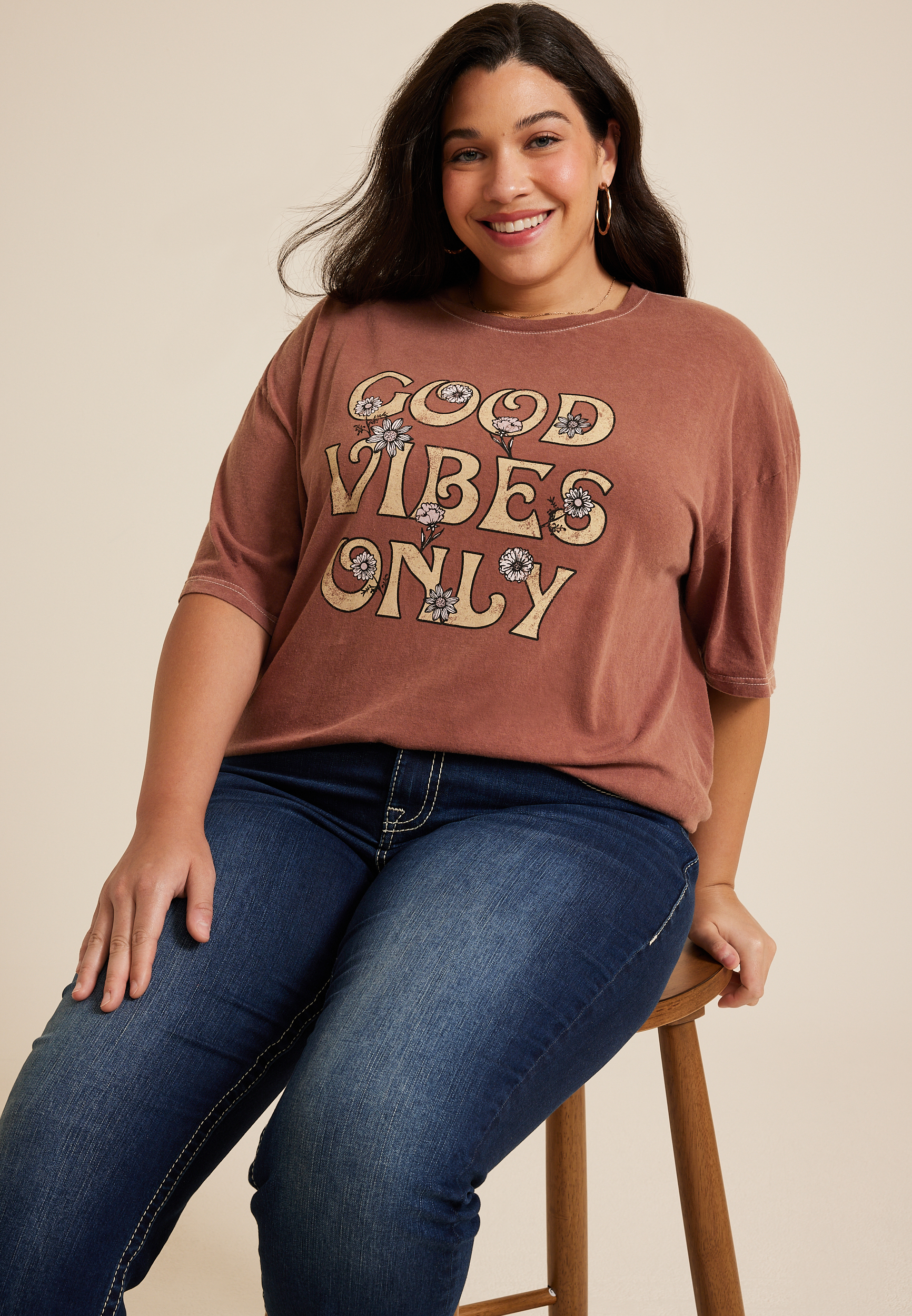 Plus Good Vibes Only Relaxed Fit Graphic Tee