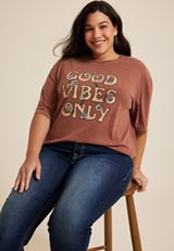 Plus Size Good Vibes Only Relaxed Fit Graphic Tee, C4067, small