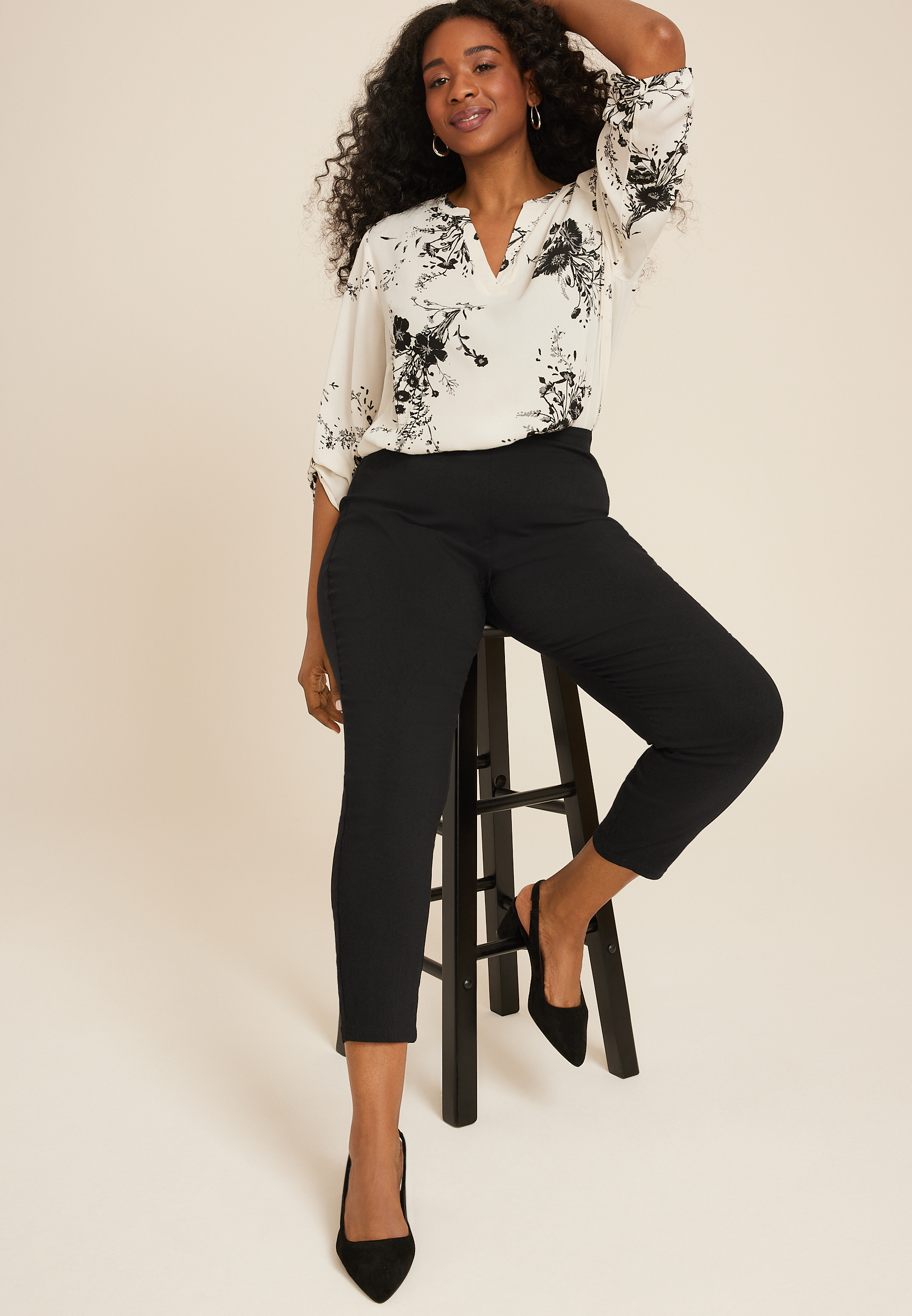 Plus Size Bengaline Mid Rise Side Zip Skinny Pant, BLACK, large