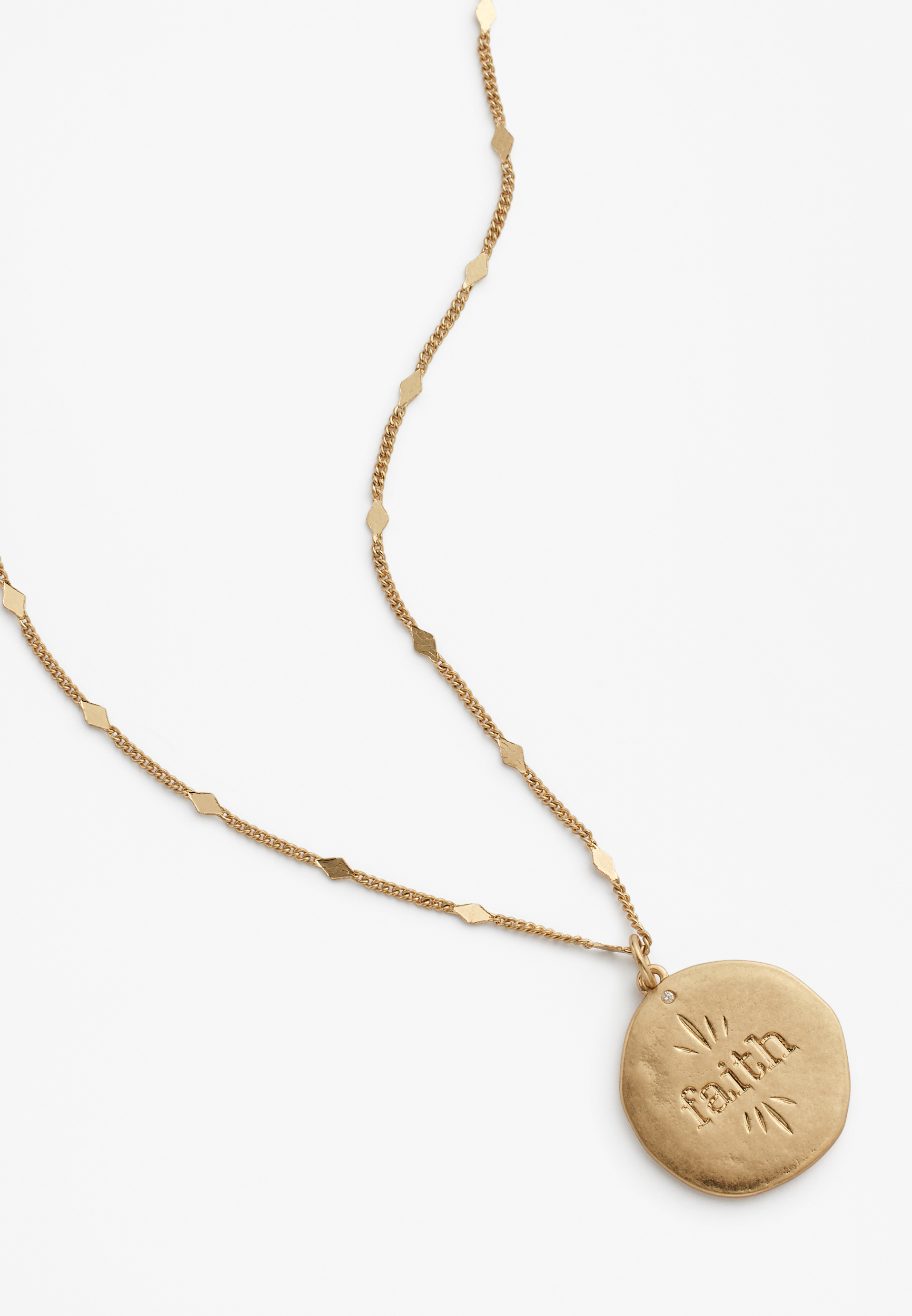 Gold Reversible Faith Coin Pendant Necklace, , large