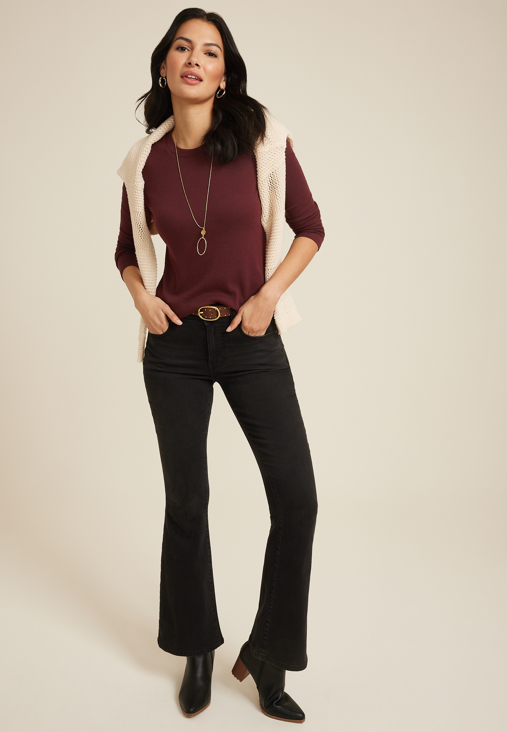 24/7 Ada Ribbed Long Sleeve Tee, C9735, large