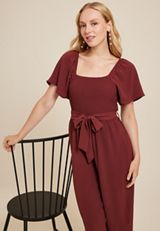 Smocked Flutter Sleeve Jumpsuit, BROWN RUBY, small