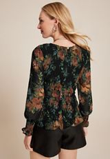Black Floral Smocked Blouse, BLACK COMBO, small