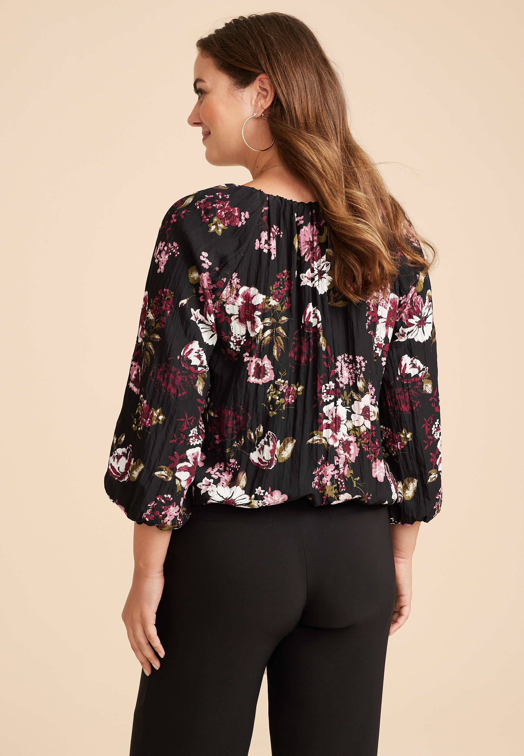 Floral 3/4 Sleeve Bubble Hem Blouse