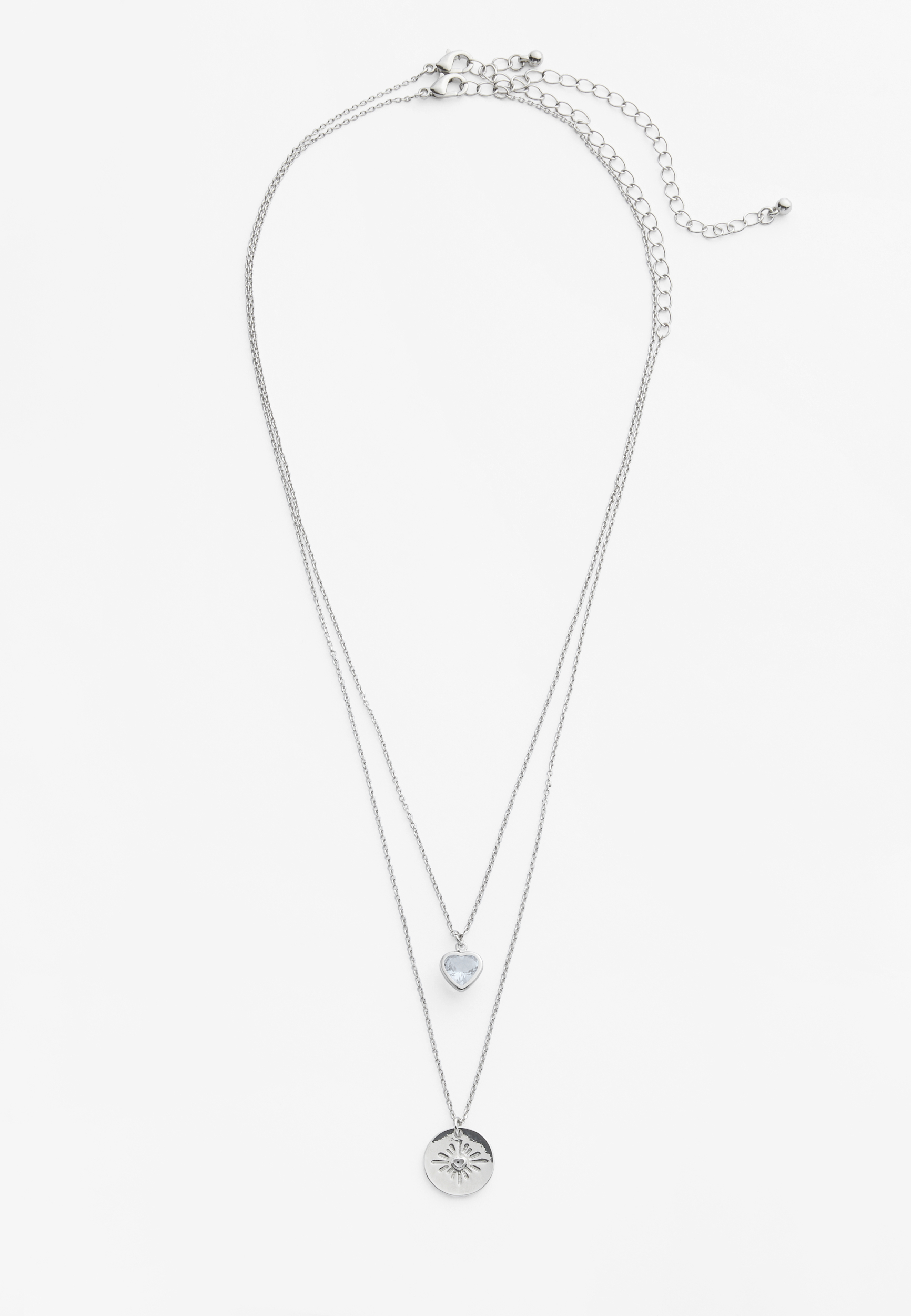 Silver Starburst And Heart Pendant Layered Necklace, SILVER, large