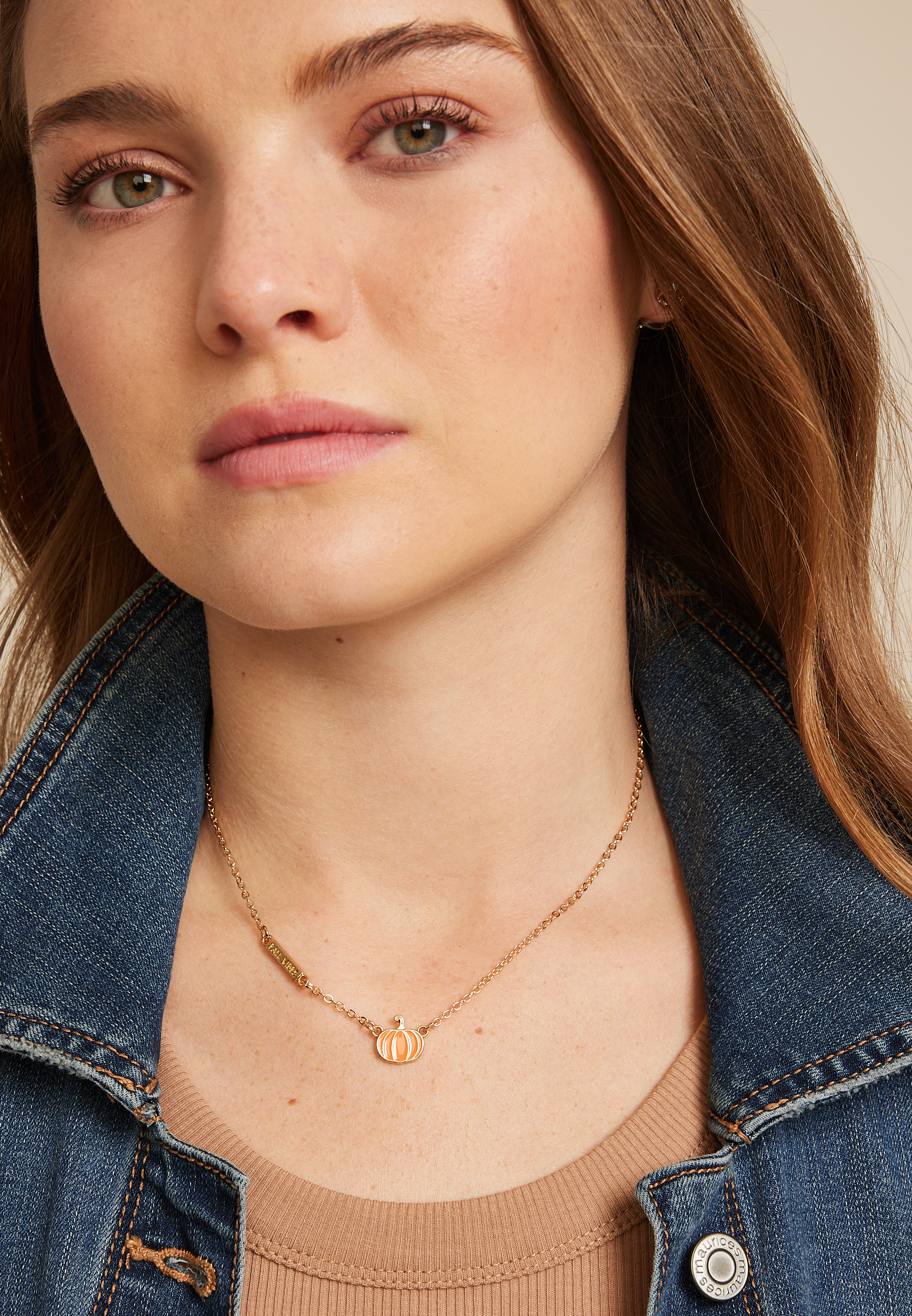 Gold Dainty Pumpkin Necklace, ORANGE, large