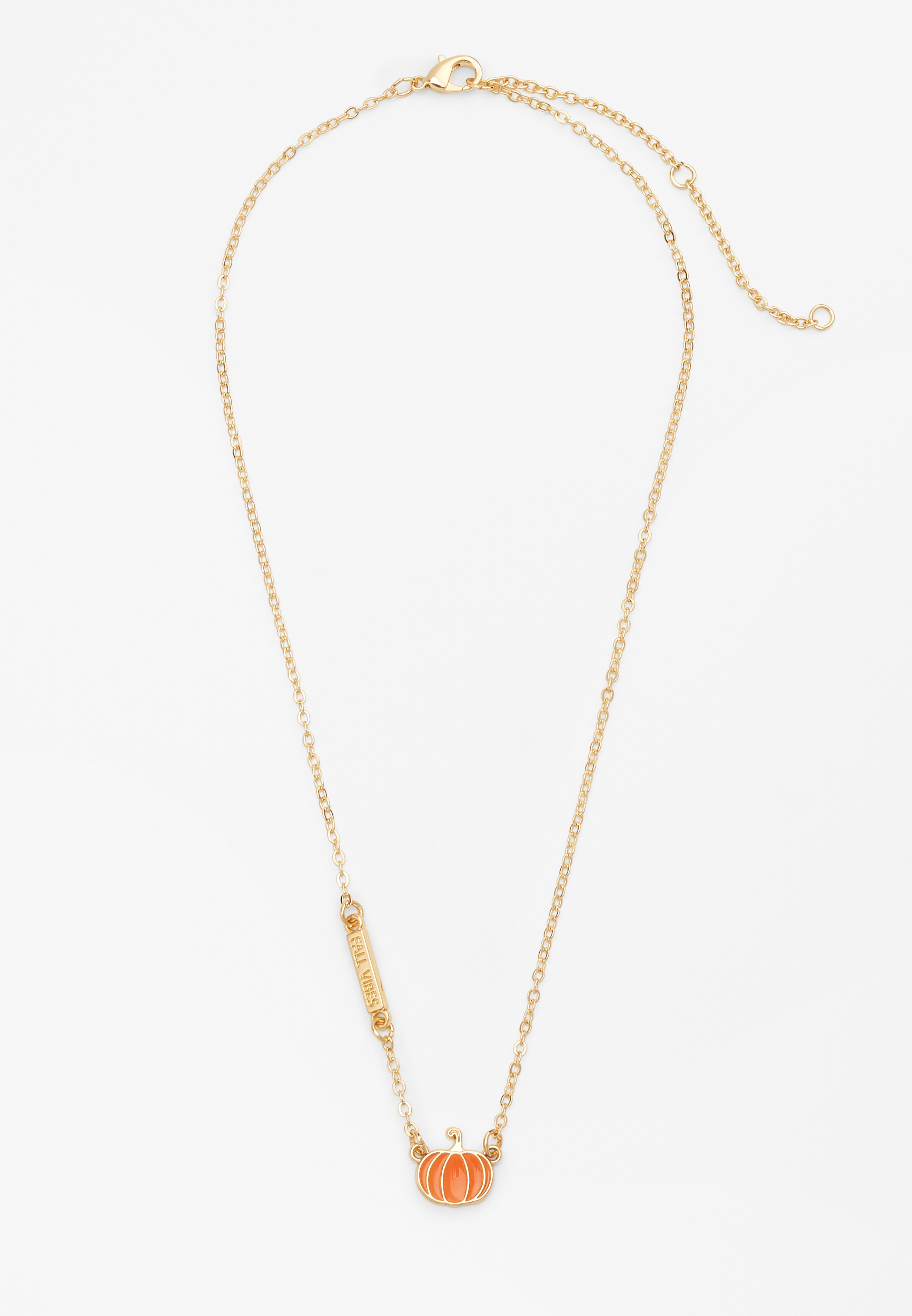 Gold Dainty Pumpkin Necklace, ORANGE, large