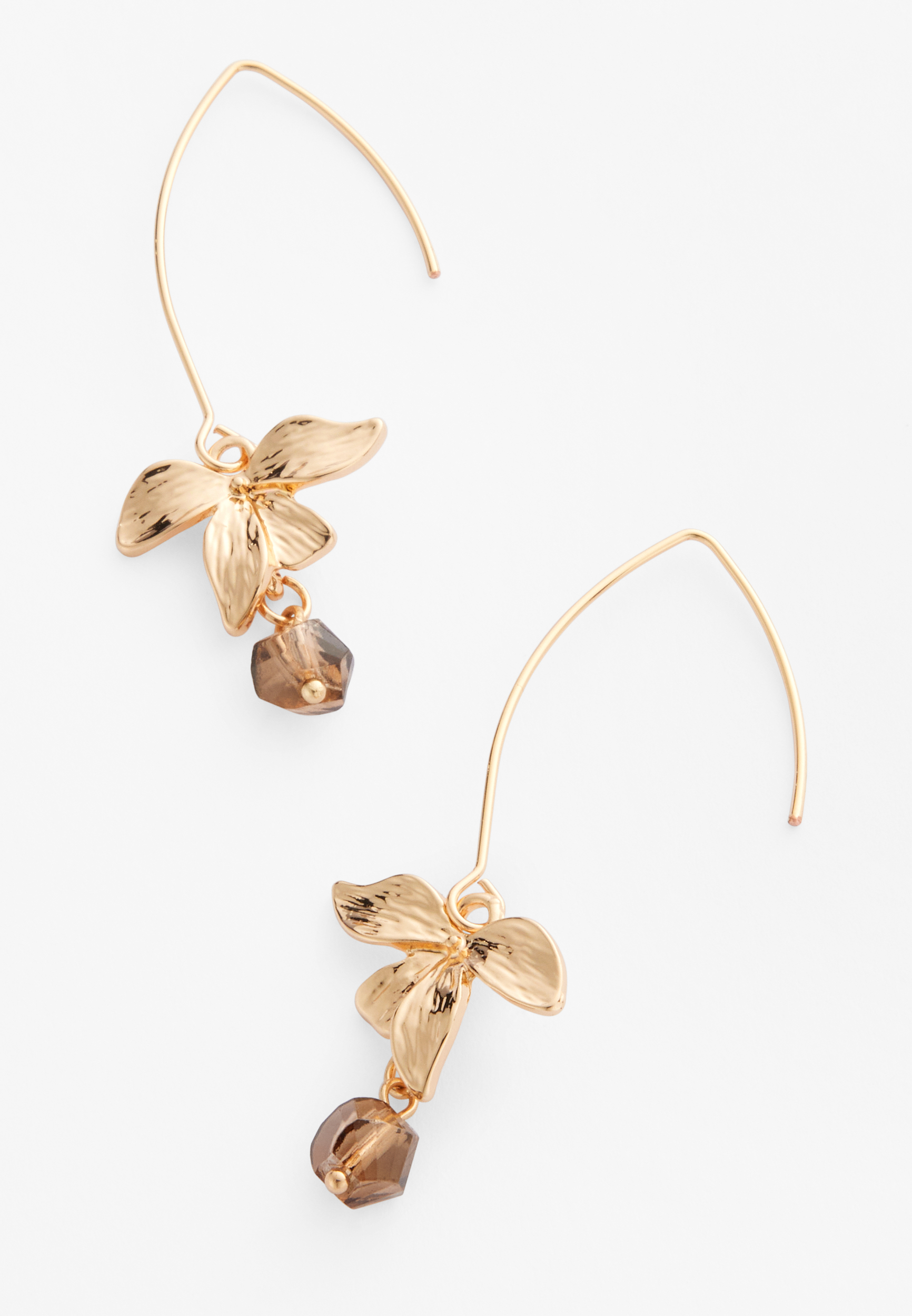 Gold Petal Wire Drop Earrings