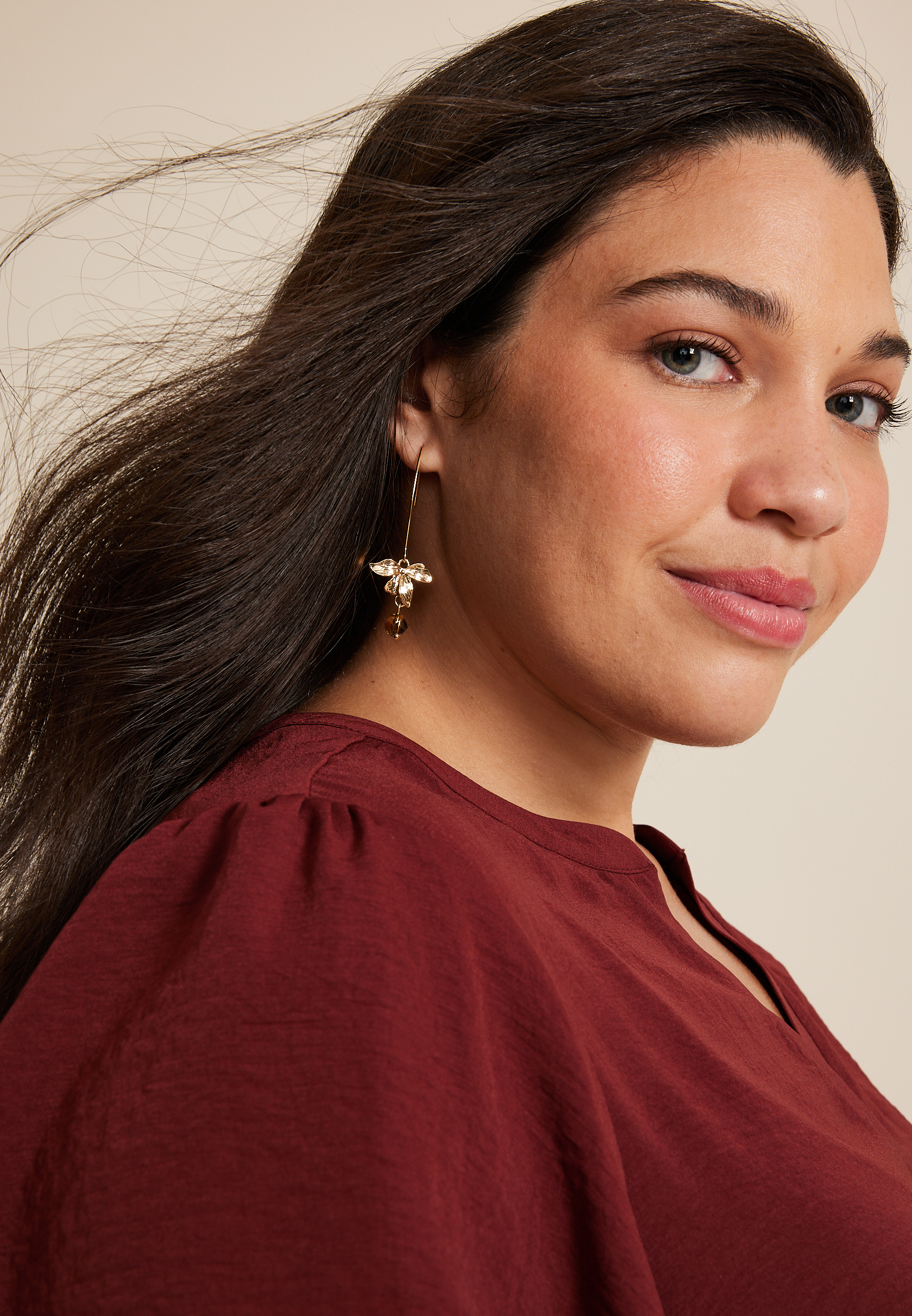 Gold Petal Wire Drop Earrings, C605, large