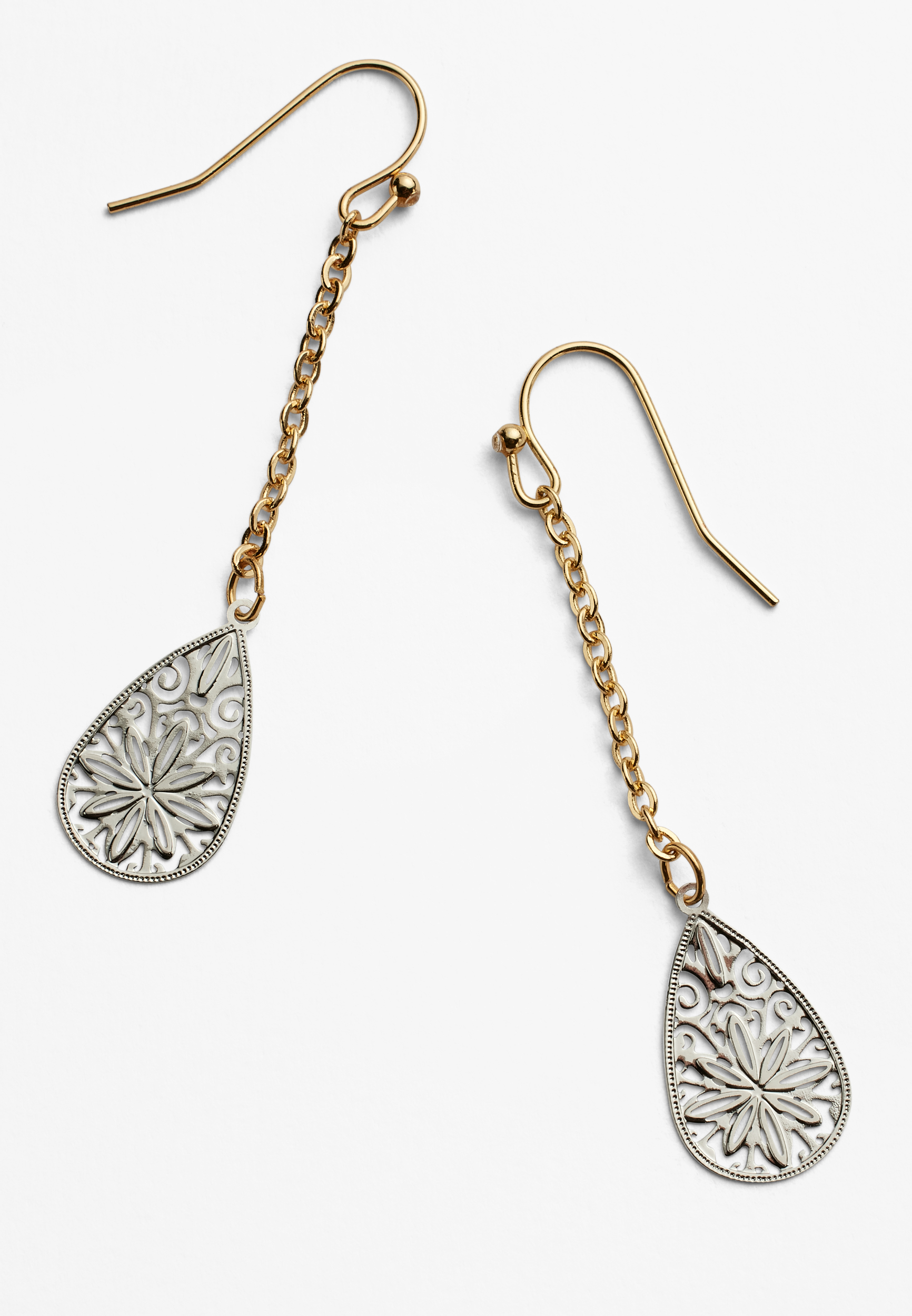 Mixed Metal Filigree Linear Earrings